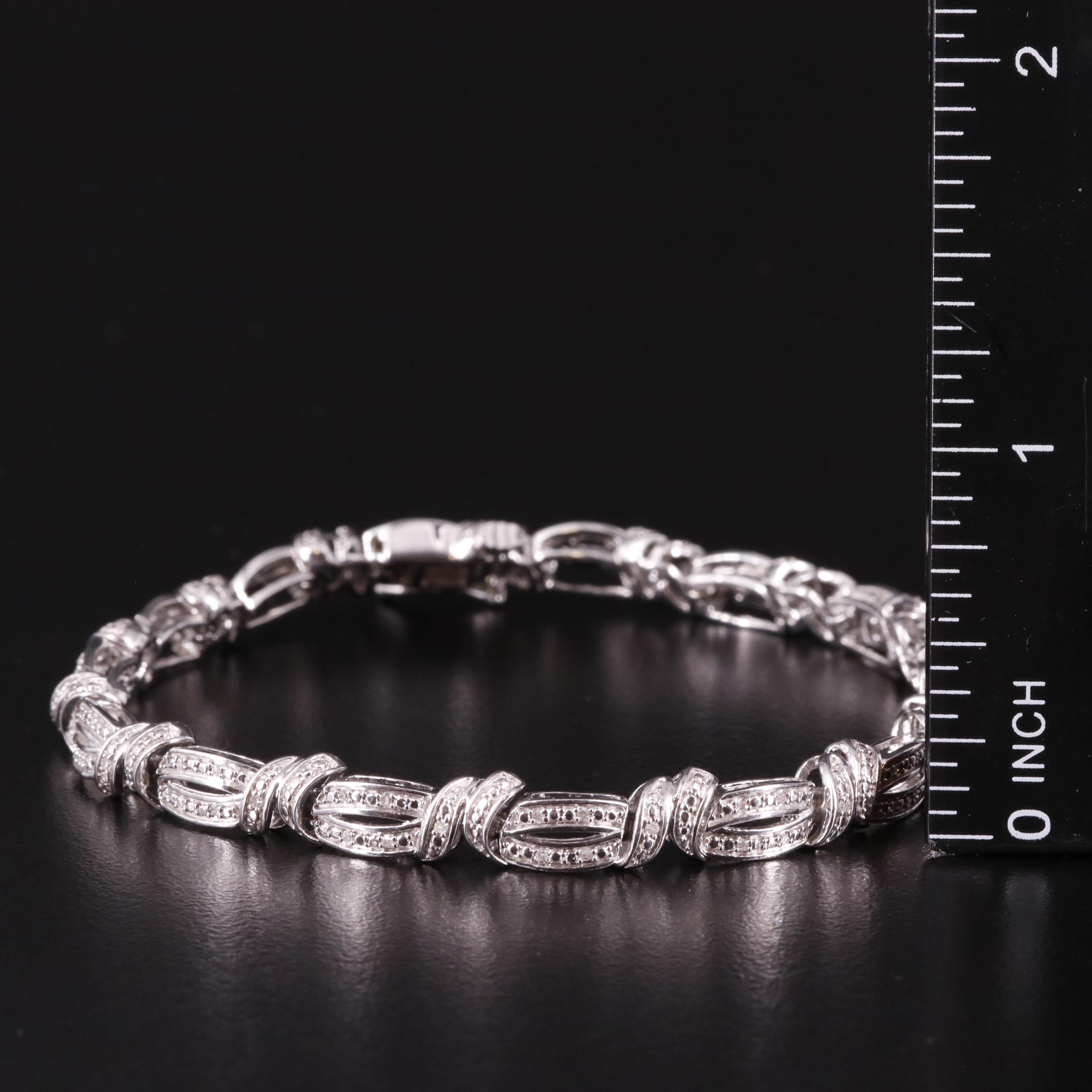 Sterling Diamond Bracelet, Earrings and Festoon Necklace Set