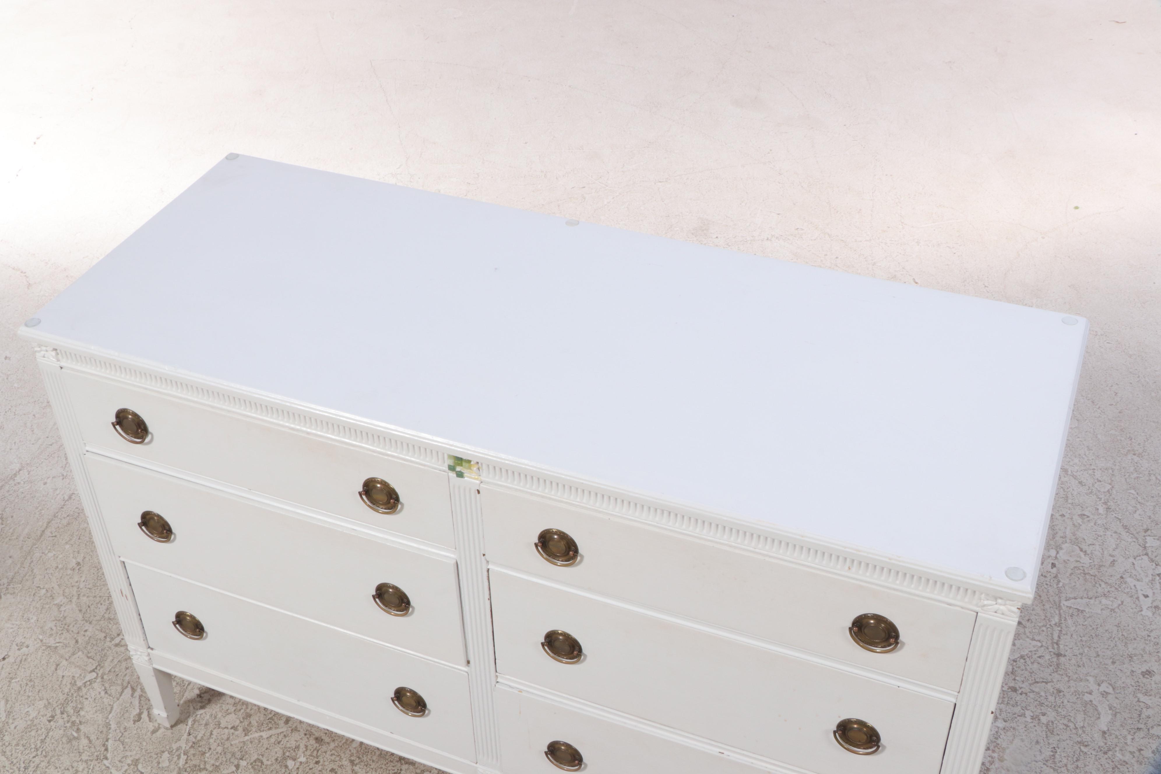 White-Painted Dresser and Nightstand, Mid-20th Century
