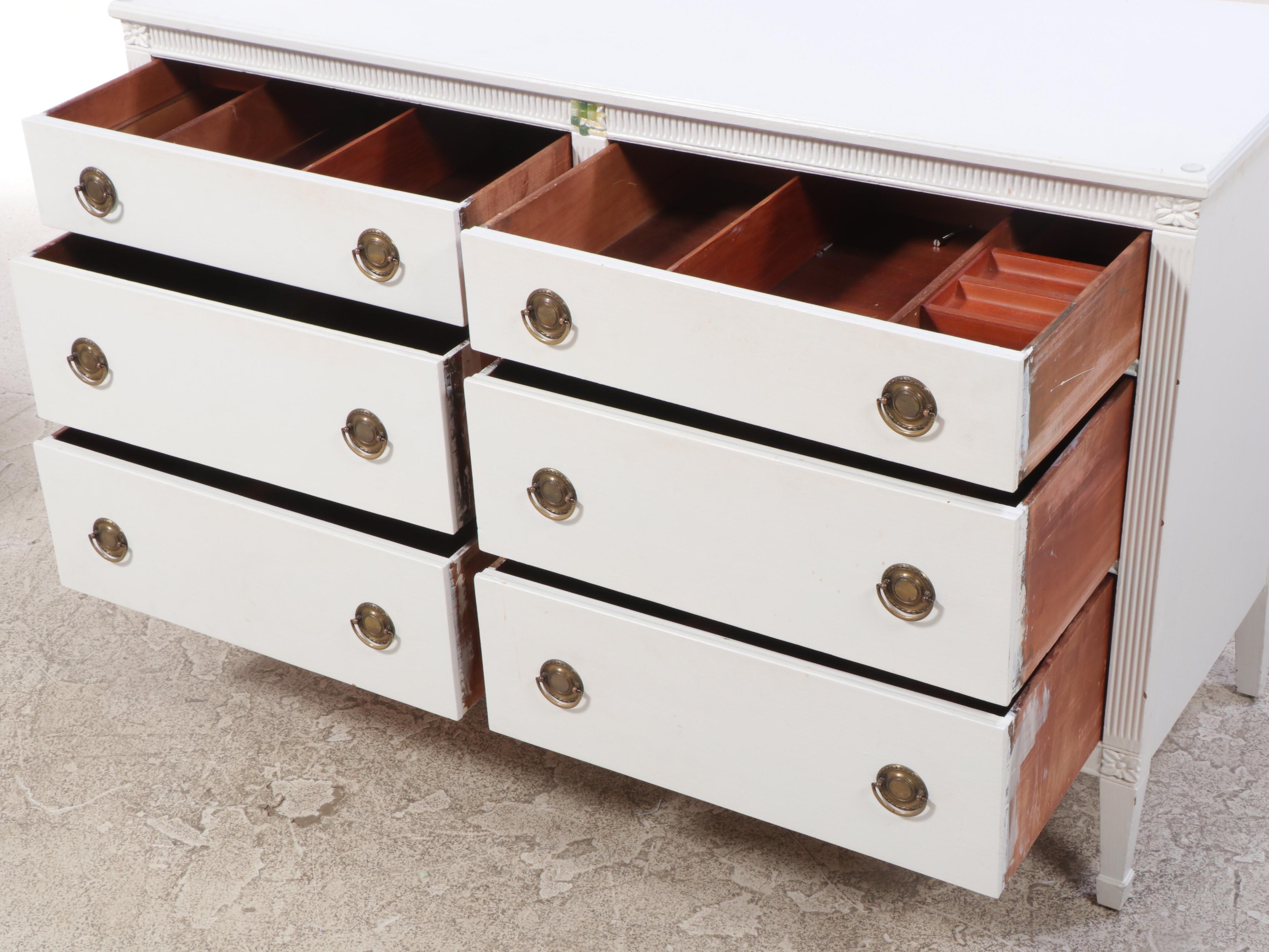 White-Painted Dresser and Nightstand, Mid-20th Century