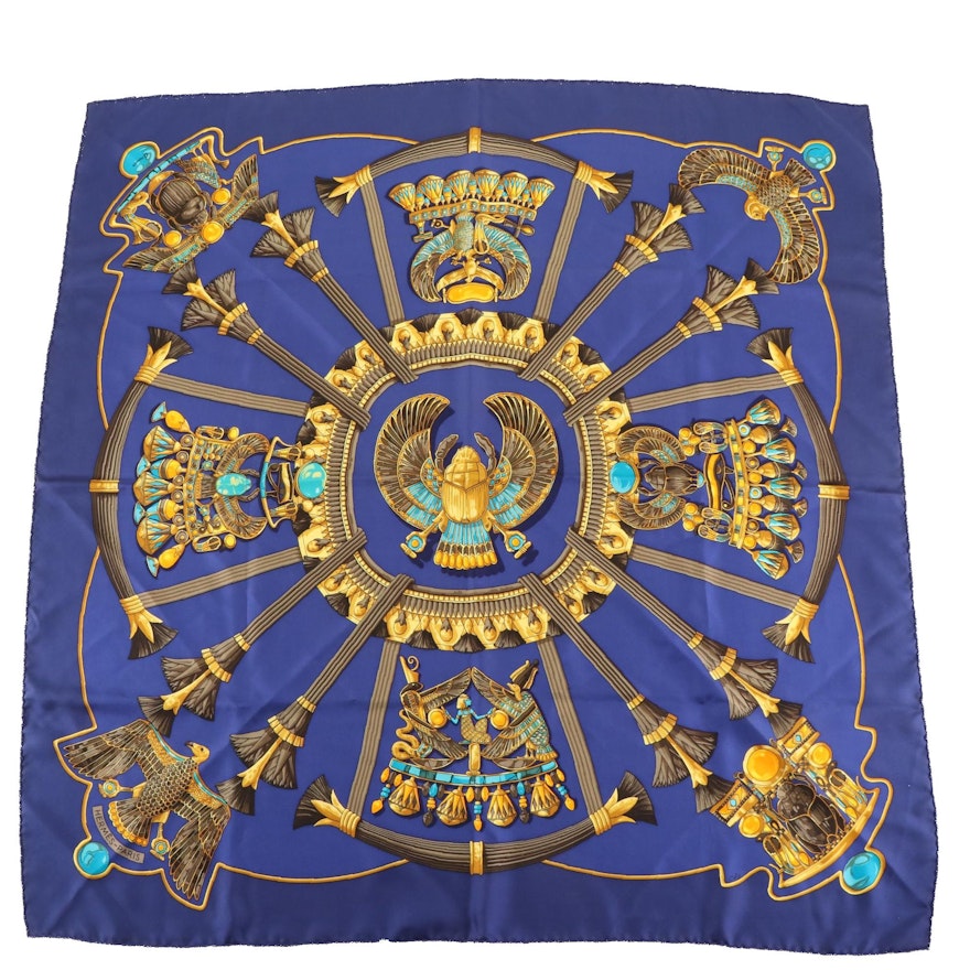 Hermès "Egyptian Scarab" Scarf 90 in Silk Twill