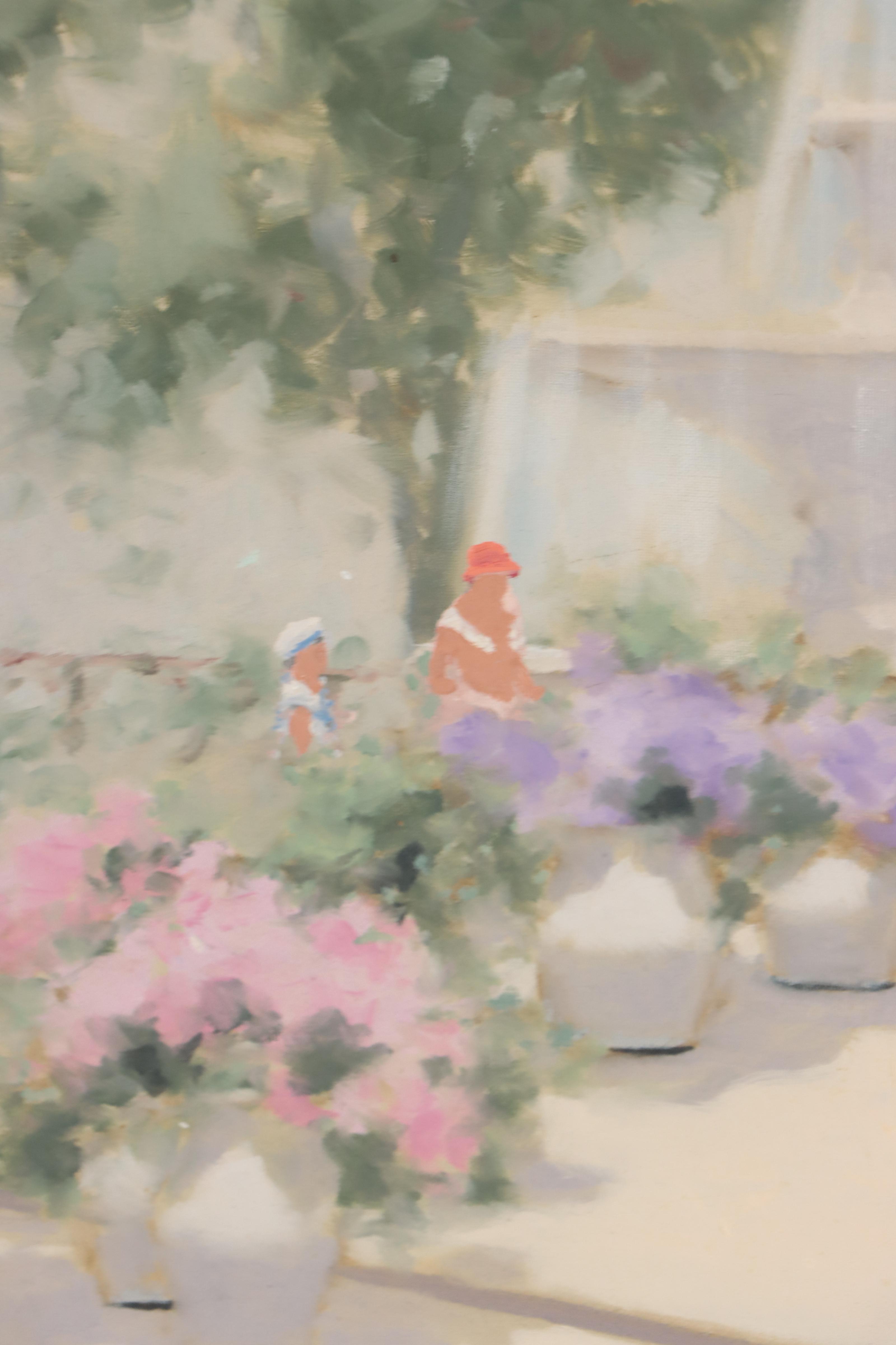 Oil Painting of Figures In Garden Scene