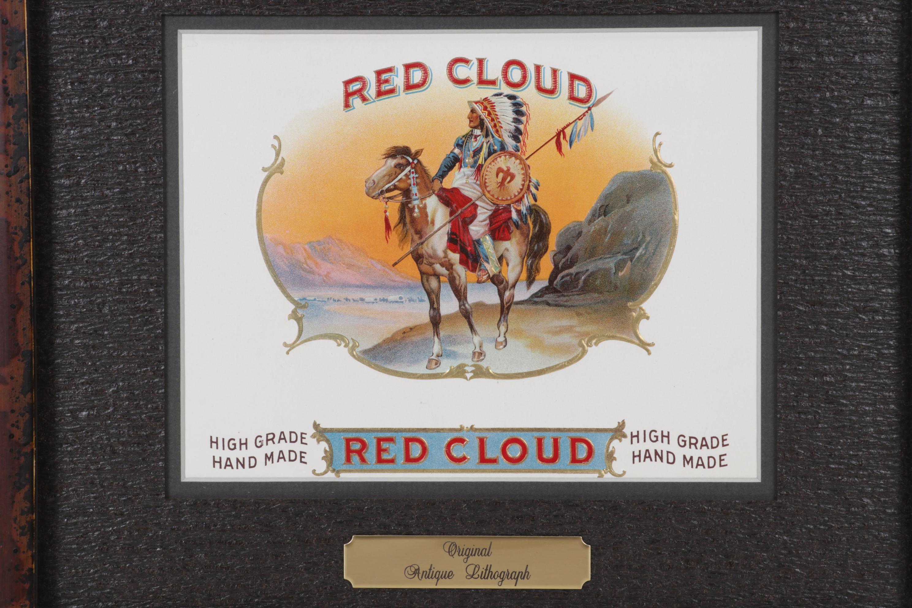 Red Cloud Embossed Offset Lithograph Cigar Box Label, Early 20th Century