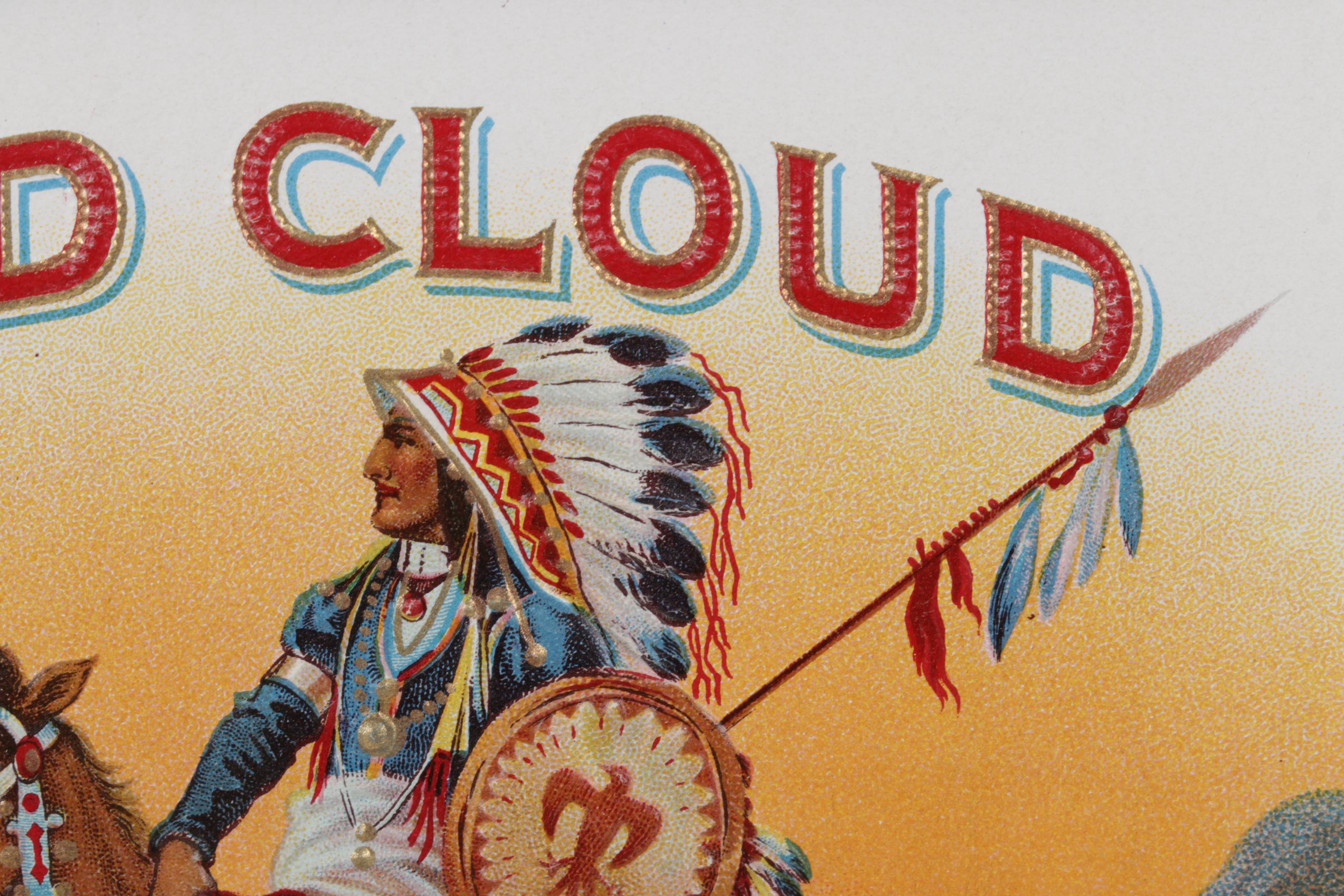 Red Cloud Embossed Offset Lithograph Cigar Box Label, Early 20th Century