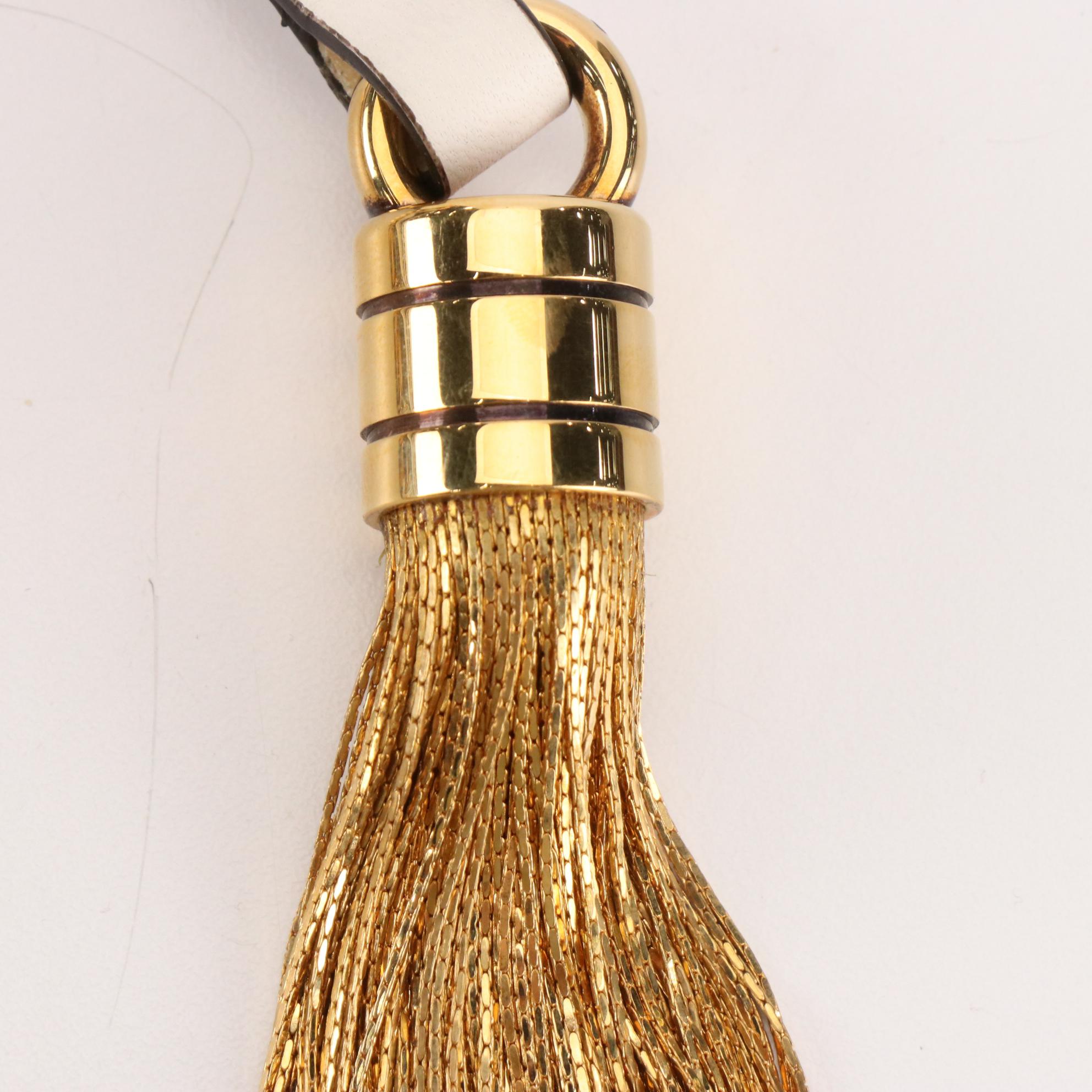 Gucci 1970 Chain Strap Hobo Bag in White Leather with Tassel