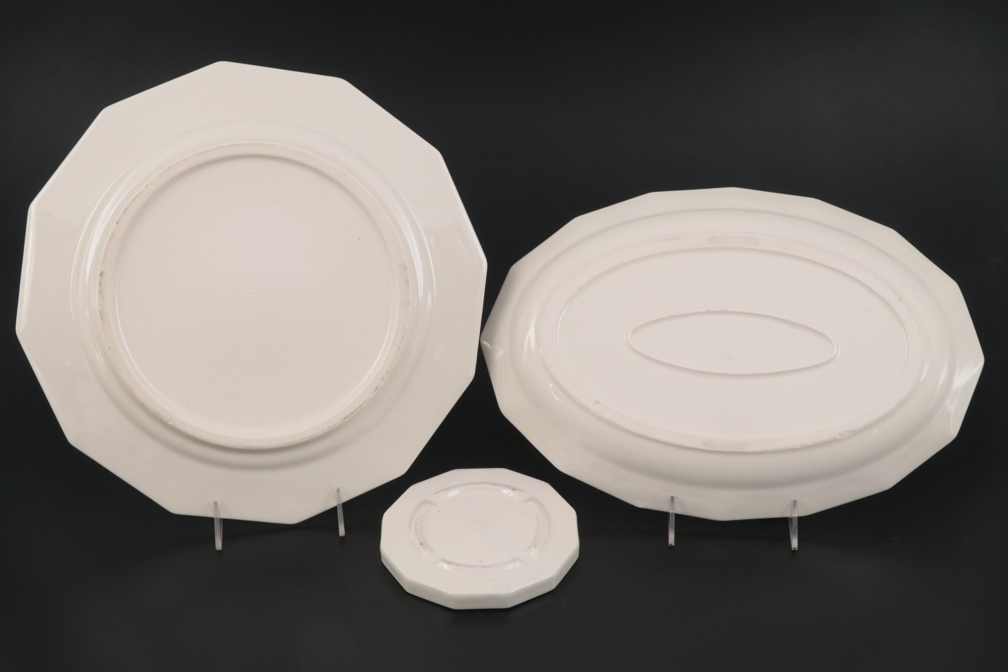 Rookwood Pottery Blue Ship Motif Porcelain Dinnerware and Serveware, 1920s