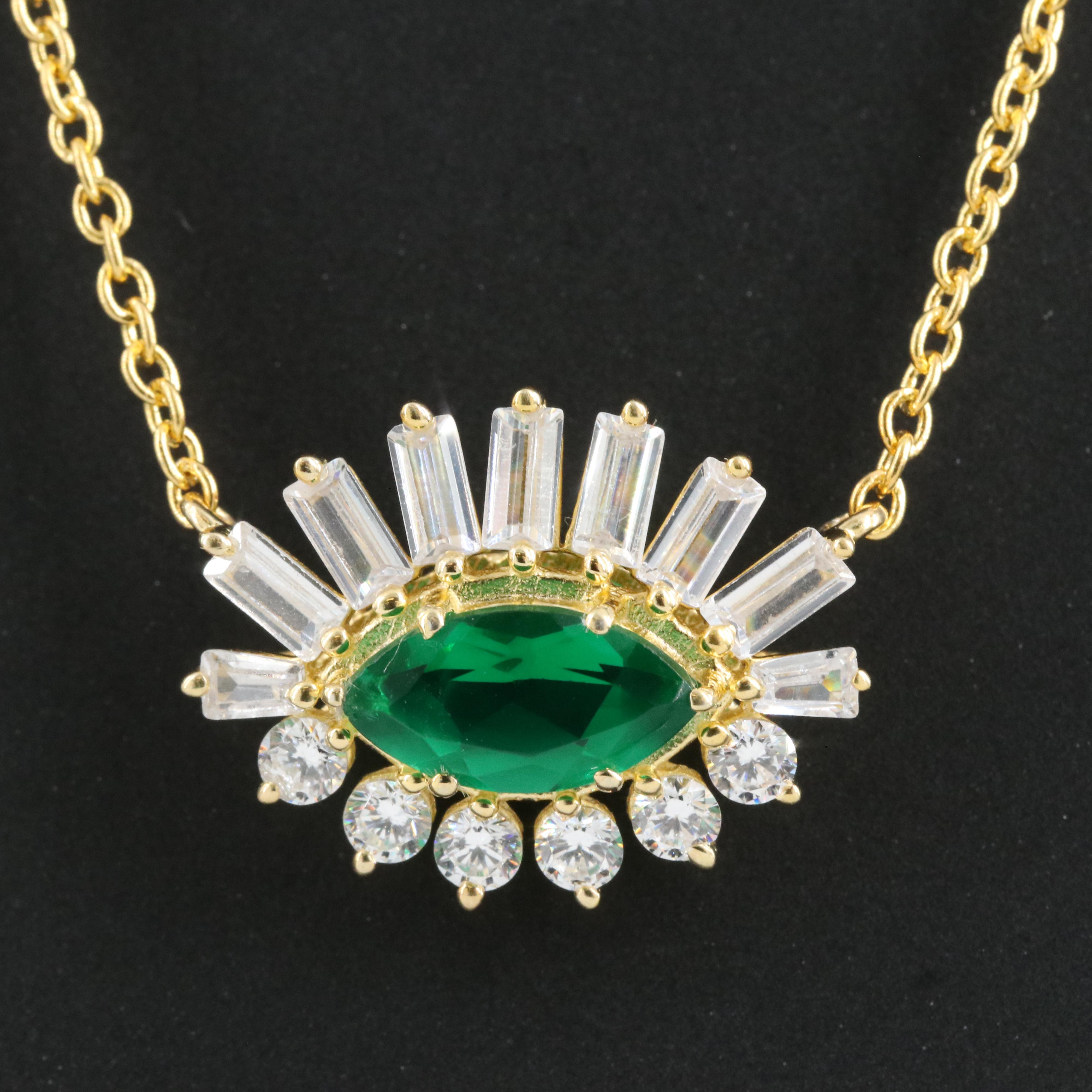 Sterling Glass and Cubic Zirconia Pendant Necklace