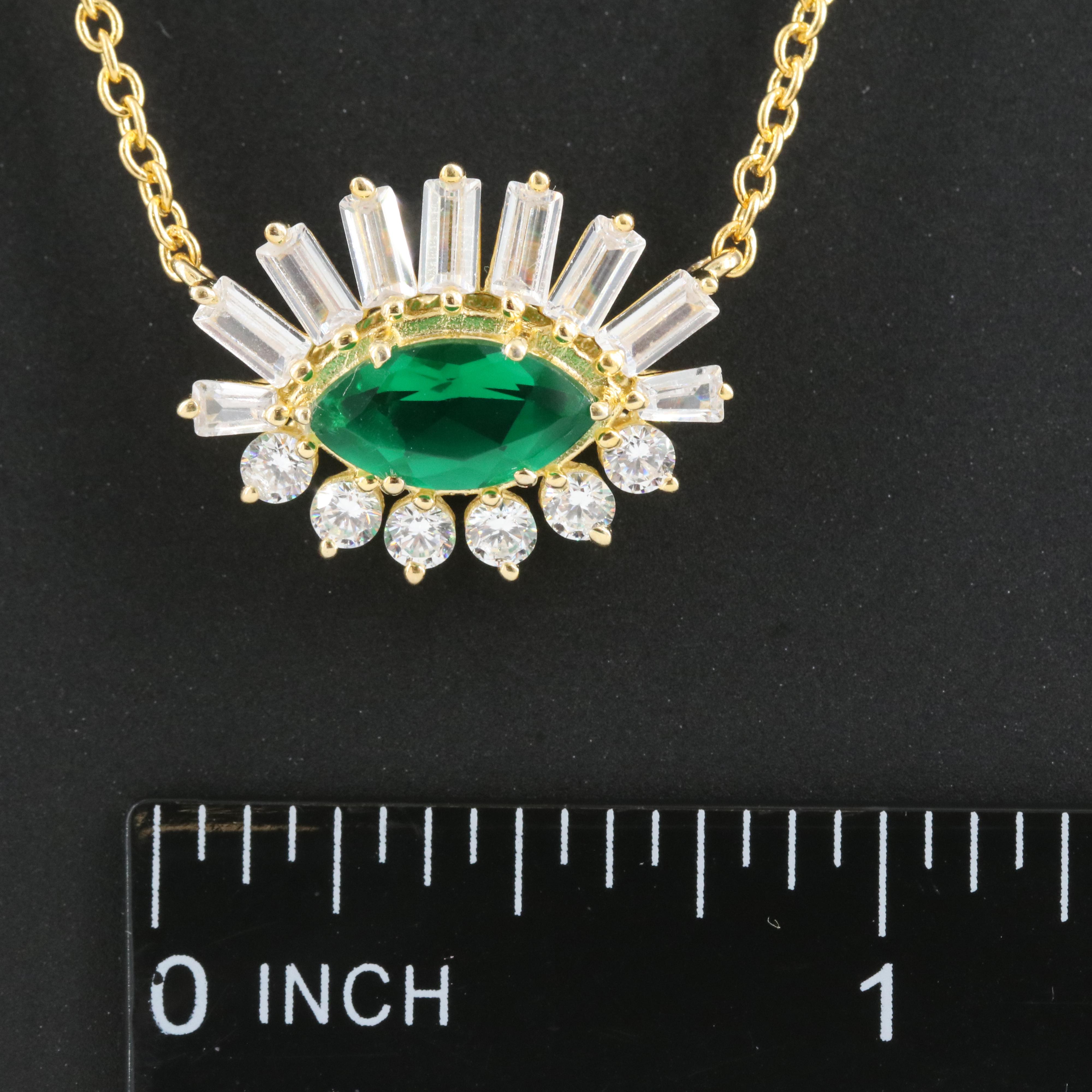 Sterling Glass and Cubic Zirconia Pendant Necklace