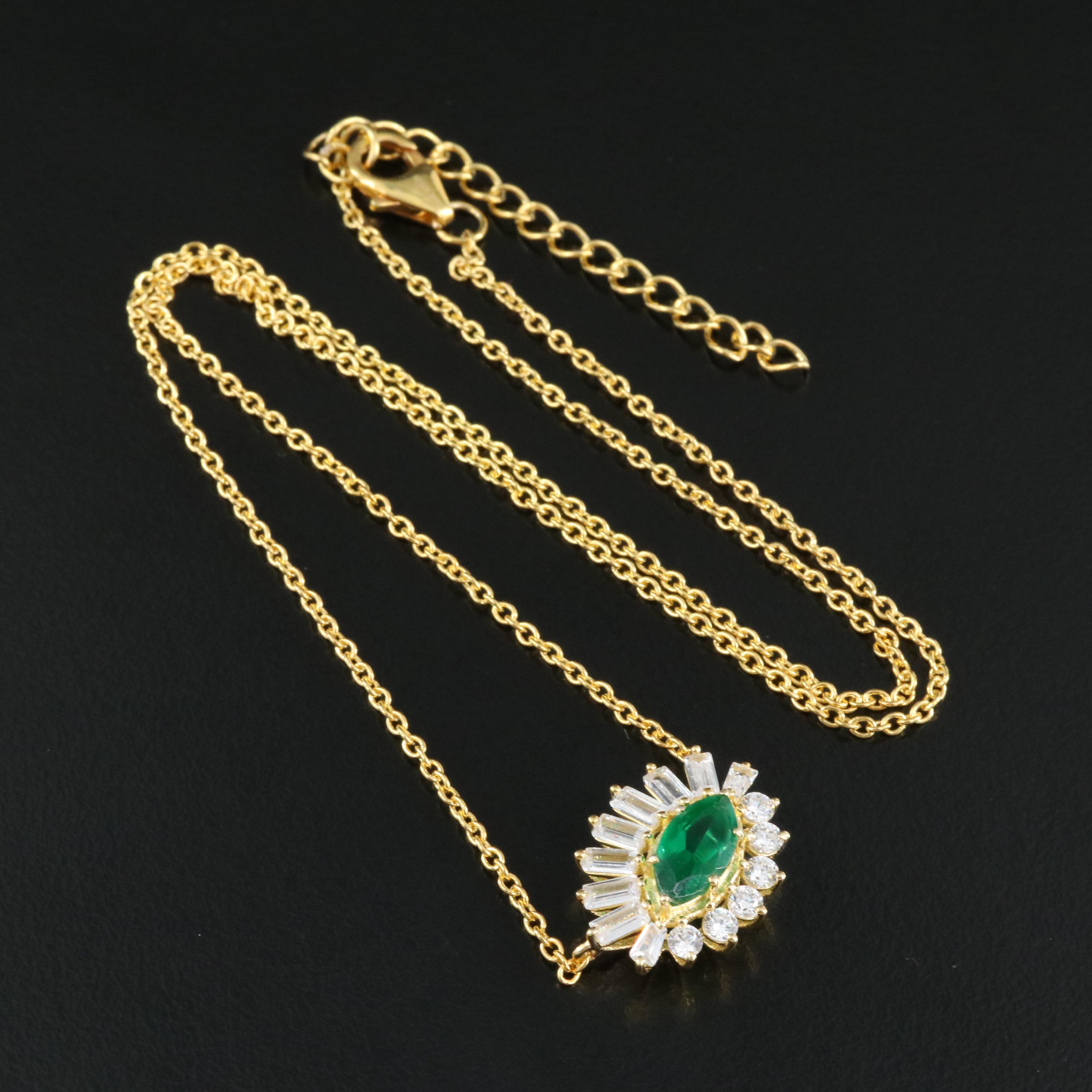 Sterling Glass and Cubic Zirconia Pendant Necklace