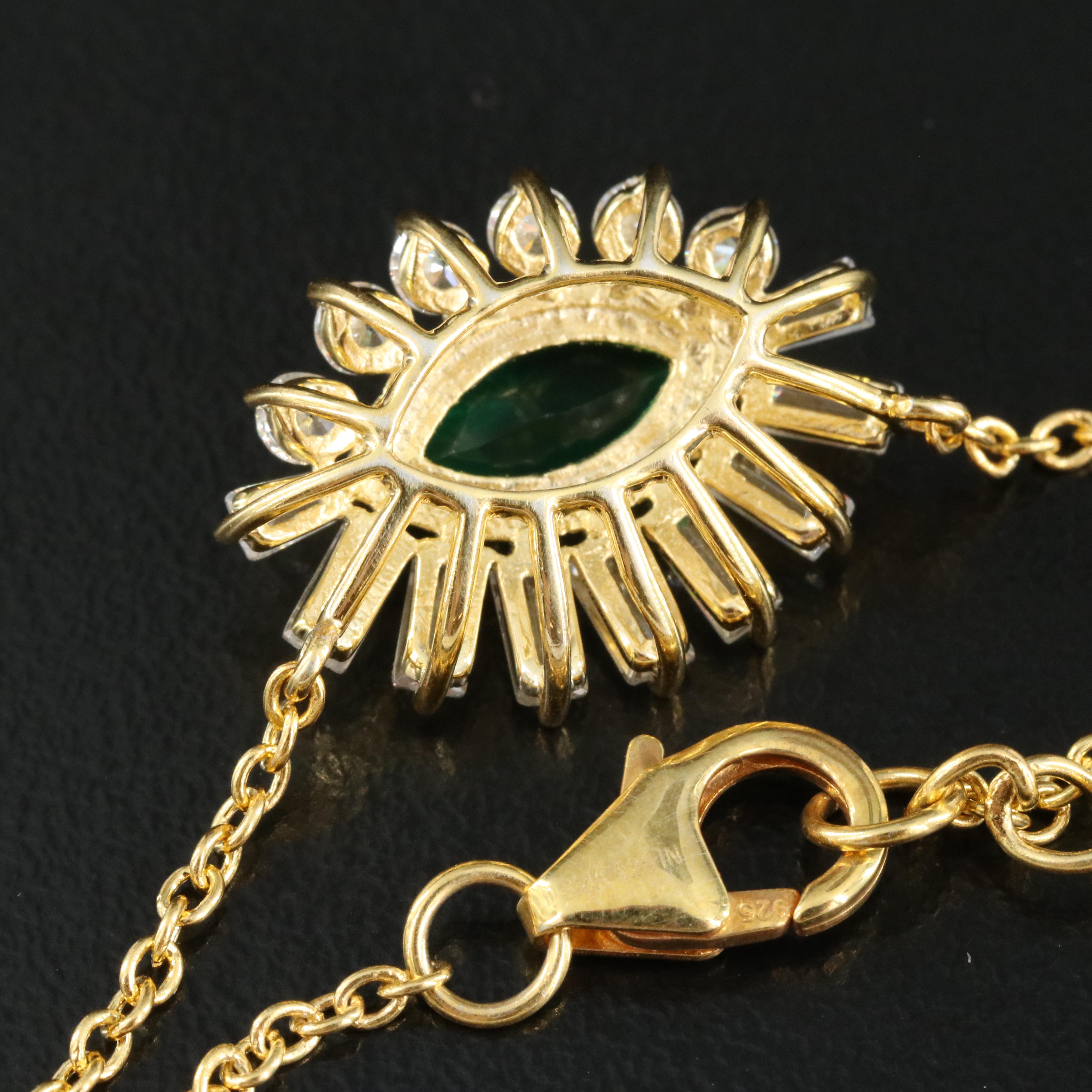 Sterling Glass and Cubic Zirconia Pendant Necklace