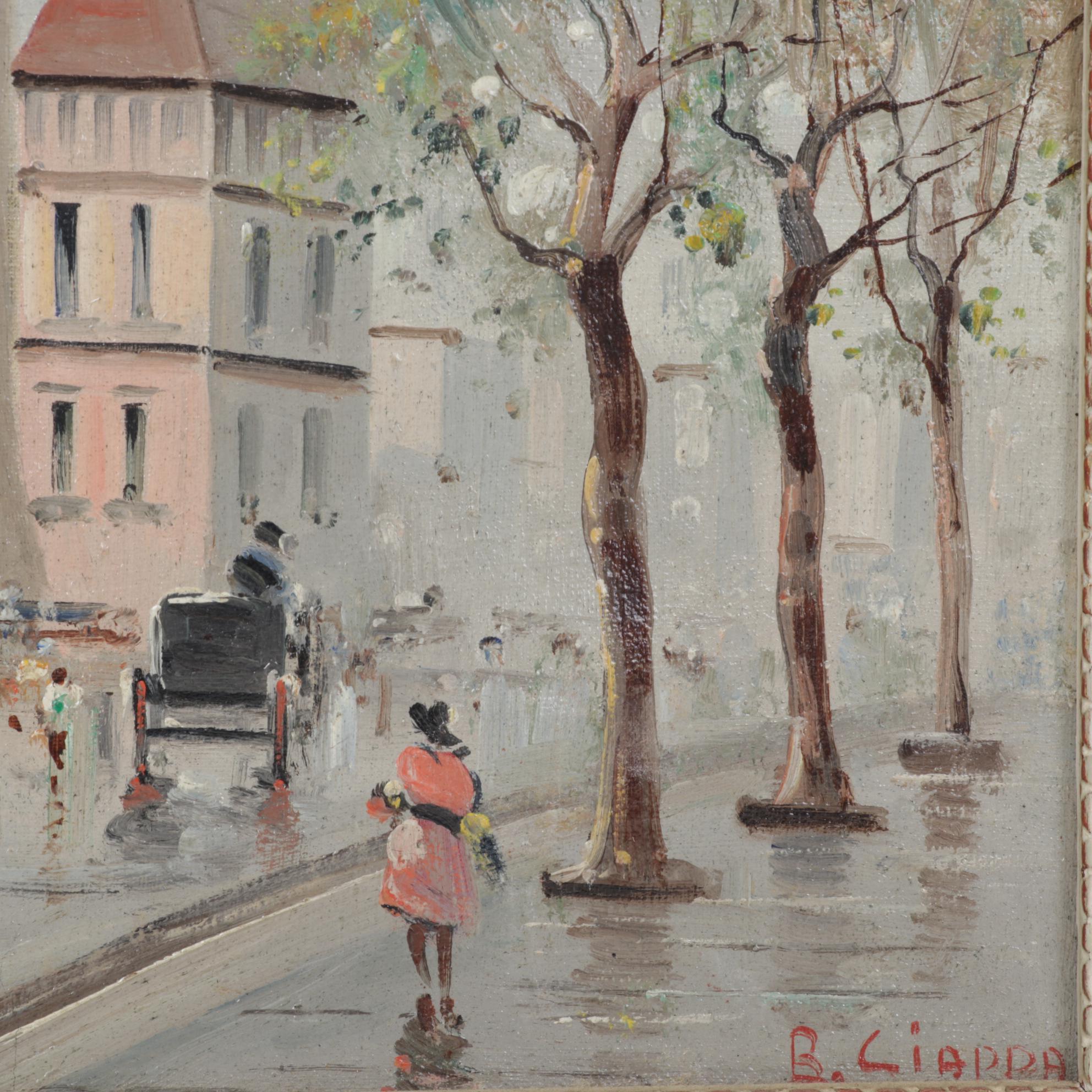 B. Ciappa Oil Painting of European City Street, Circa 1980