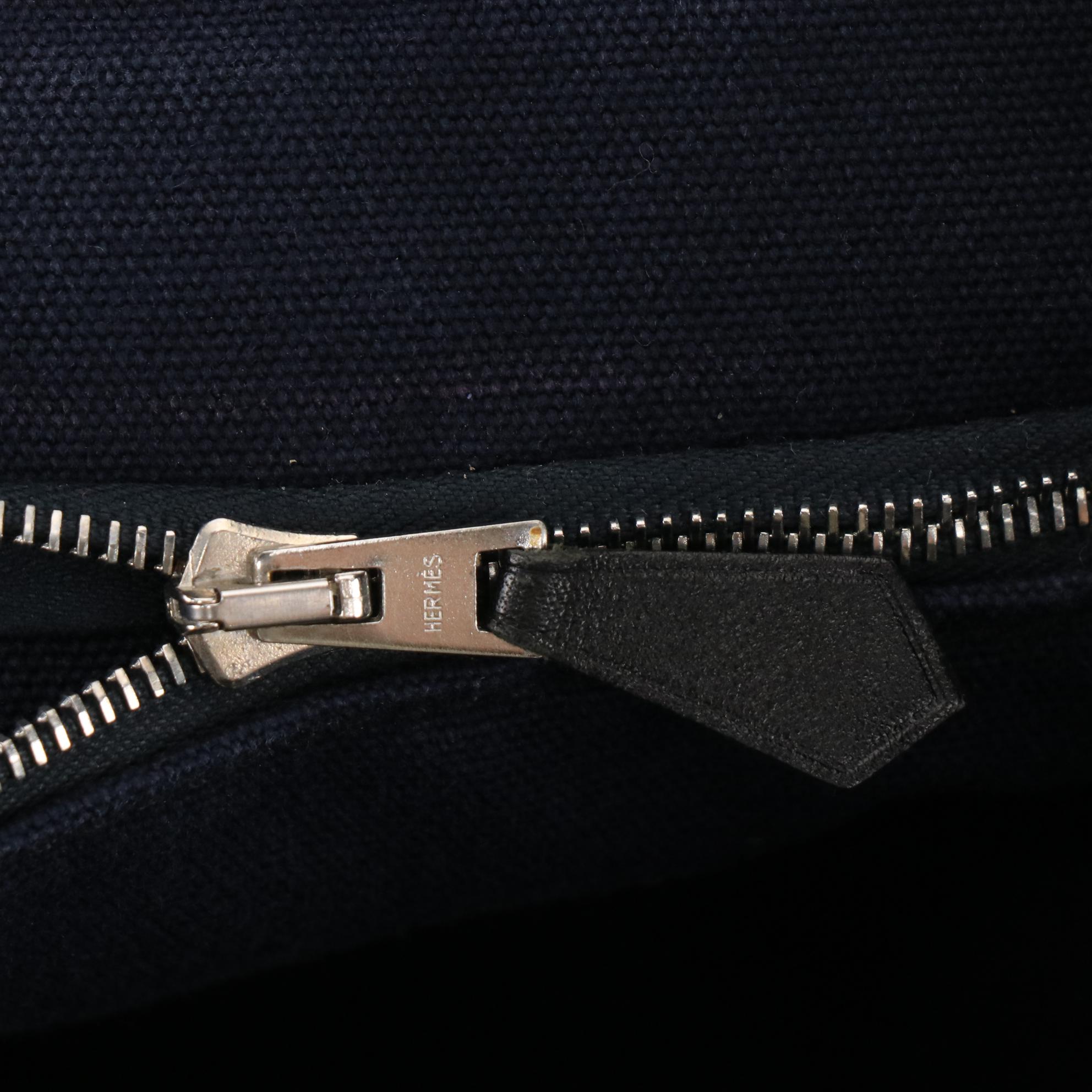 Hermès Fourre Tout MM Bag in Navy and Black Cotton Canvas