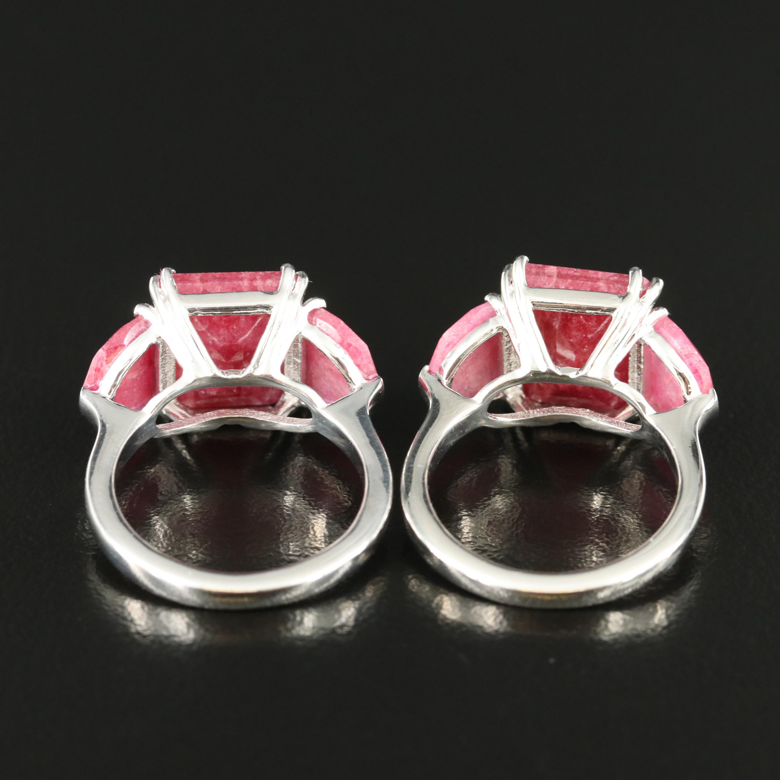 Sterling Beryl Three Stone Rings