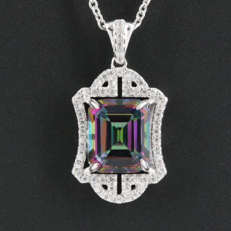 Sterling Rock Crystal Quartz and Zircon Pendant Necklace