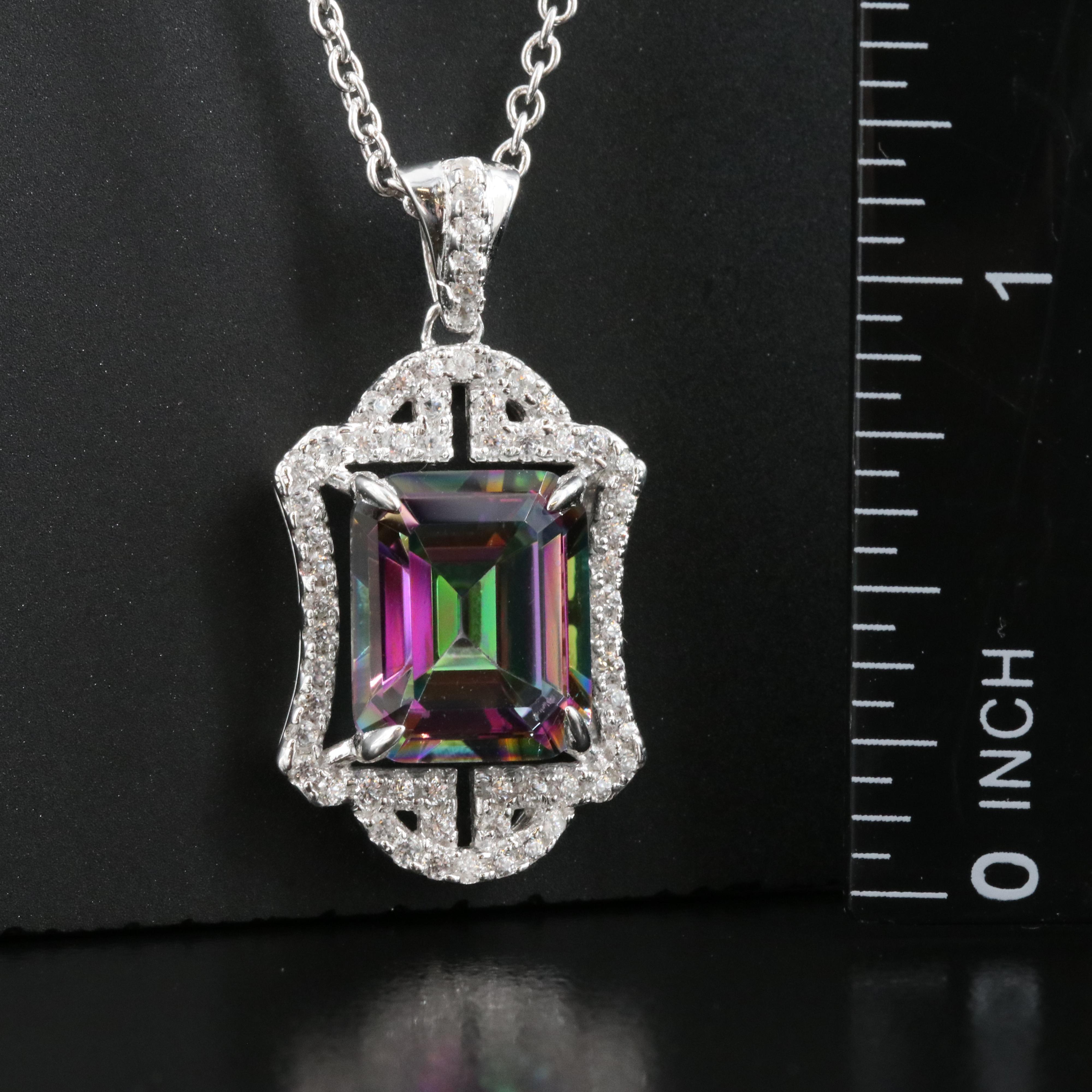 Sterling Rock Crystal Quartz and Zircon Pendant Necklace