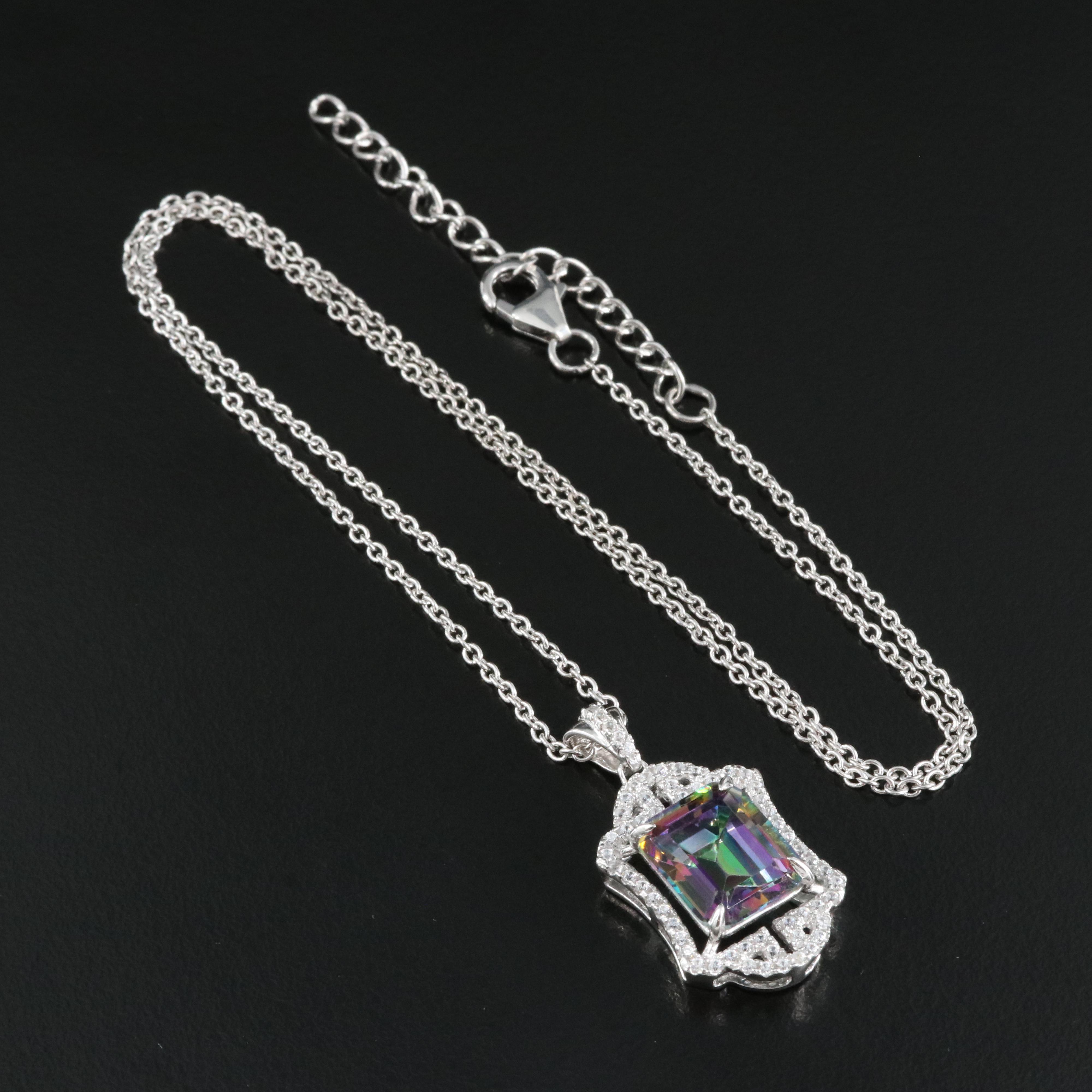 Sterling Rock Crystal Quartz and Zircon Pendant Necklace
