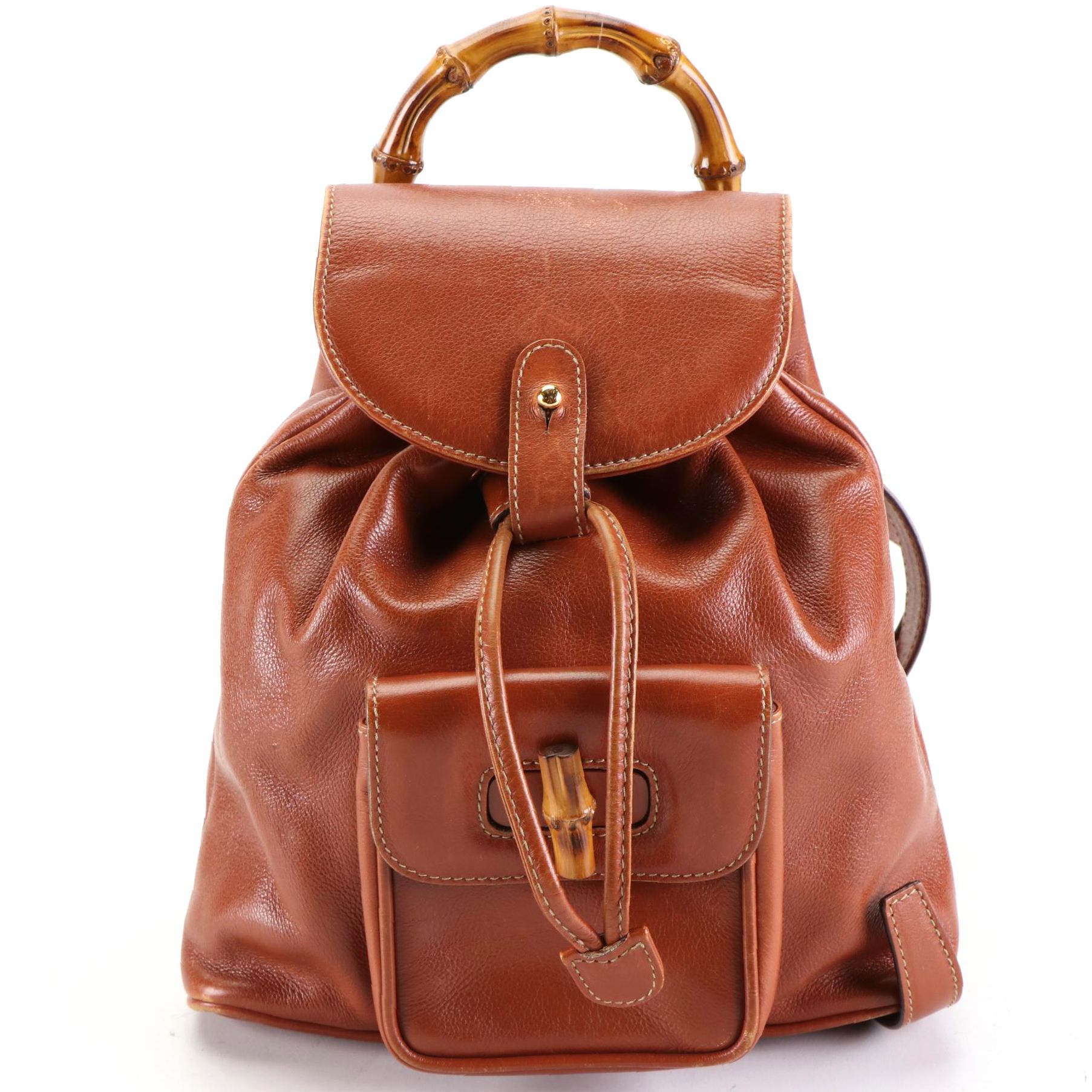 Gucci Small Bamboo Backpack in Full-Grained Leather