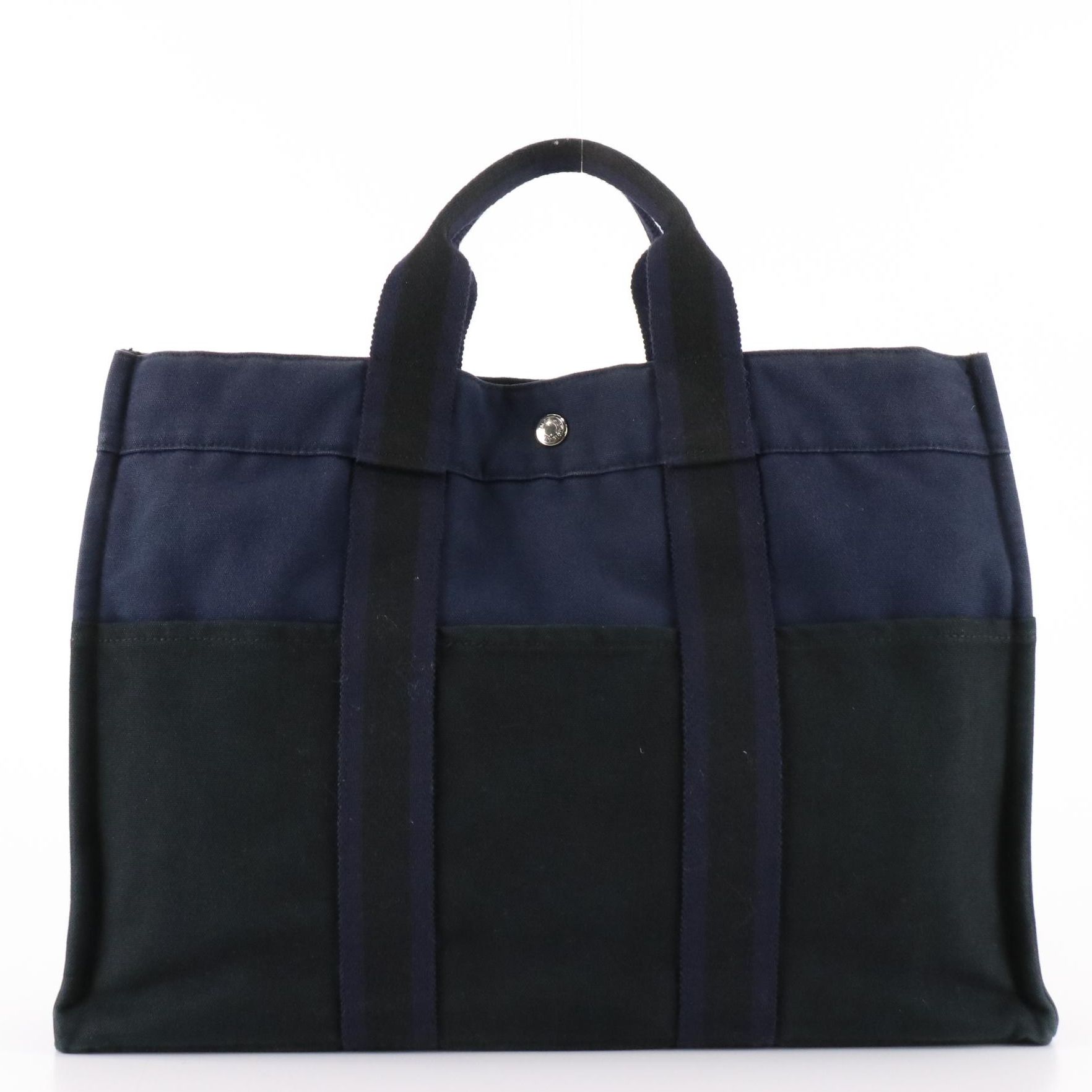 Hermès Fourre Tout MM Bag in Navy and Black Cotton Canvas