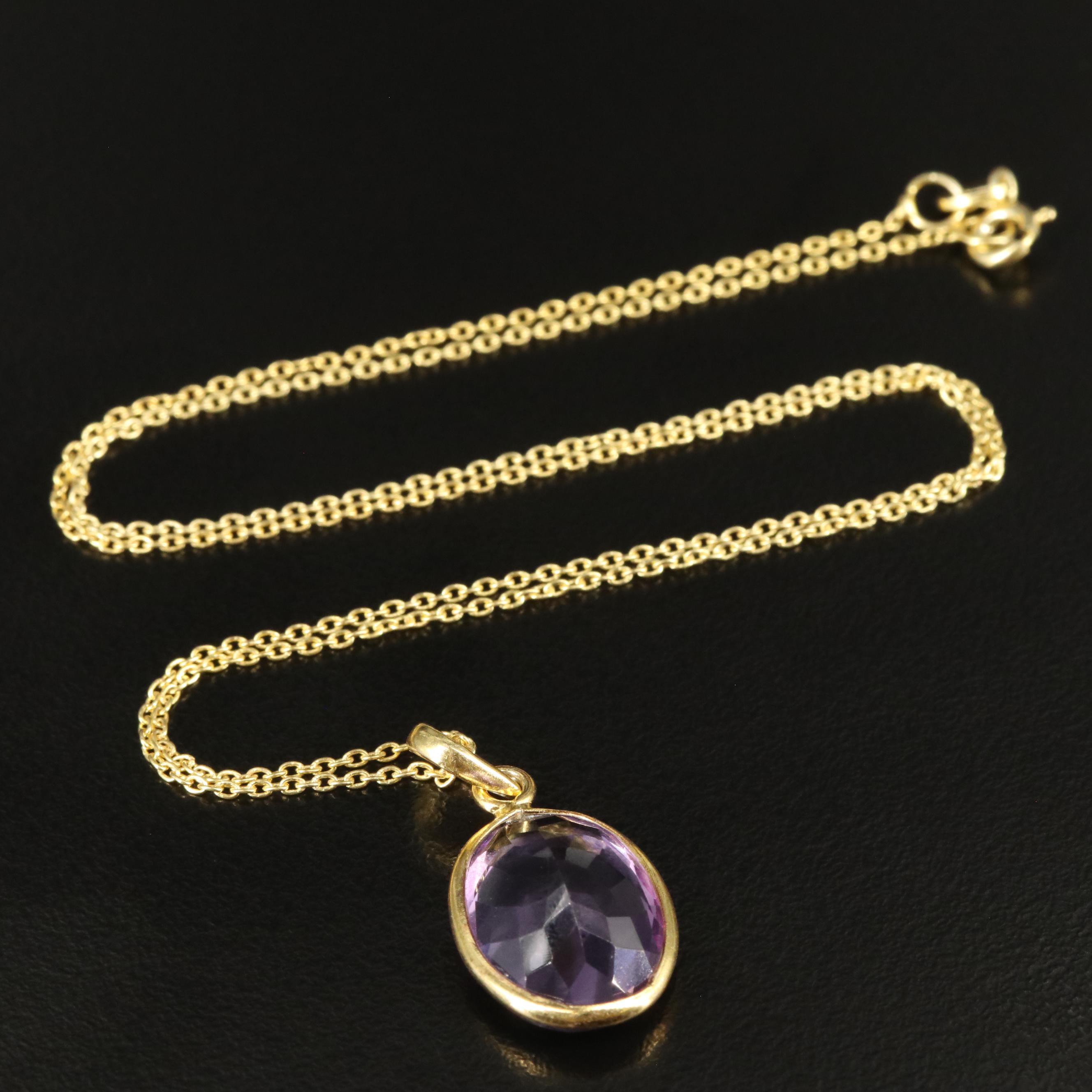 Sterling Amethyst Drop Pendant Necklace