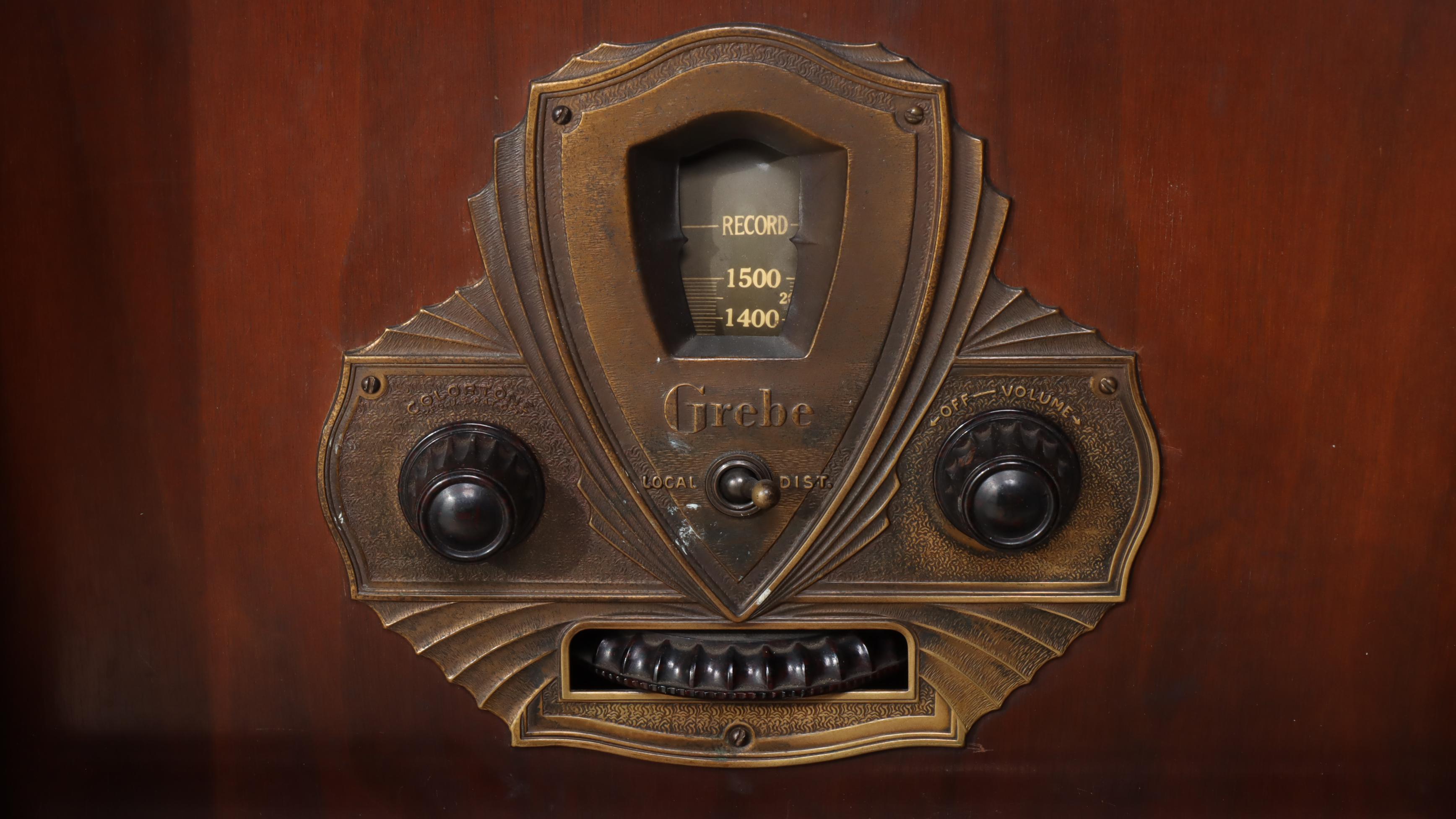 A.H. Grebe Jacobean Style Walnut-Stained Radio Cabinet, Circa 1930