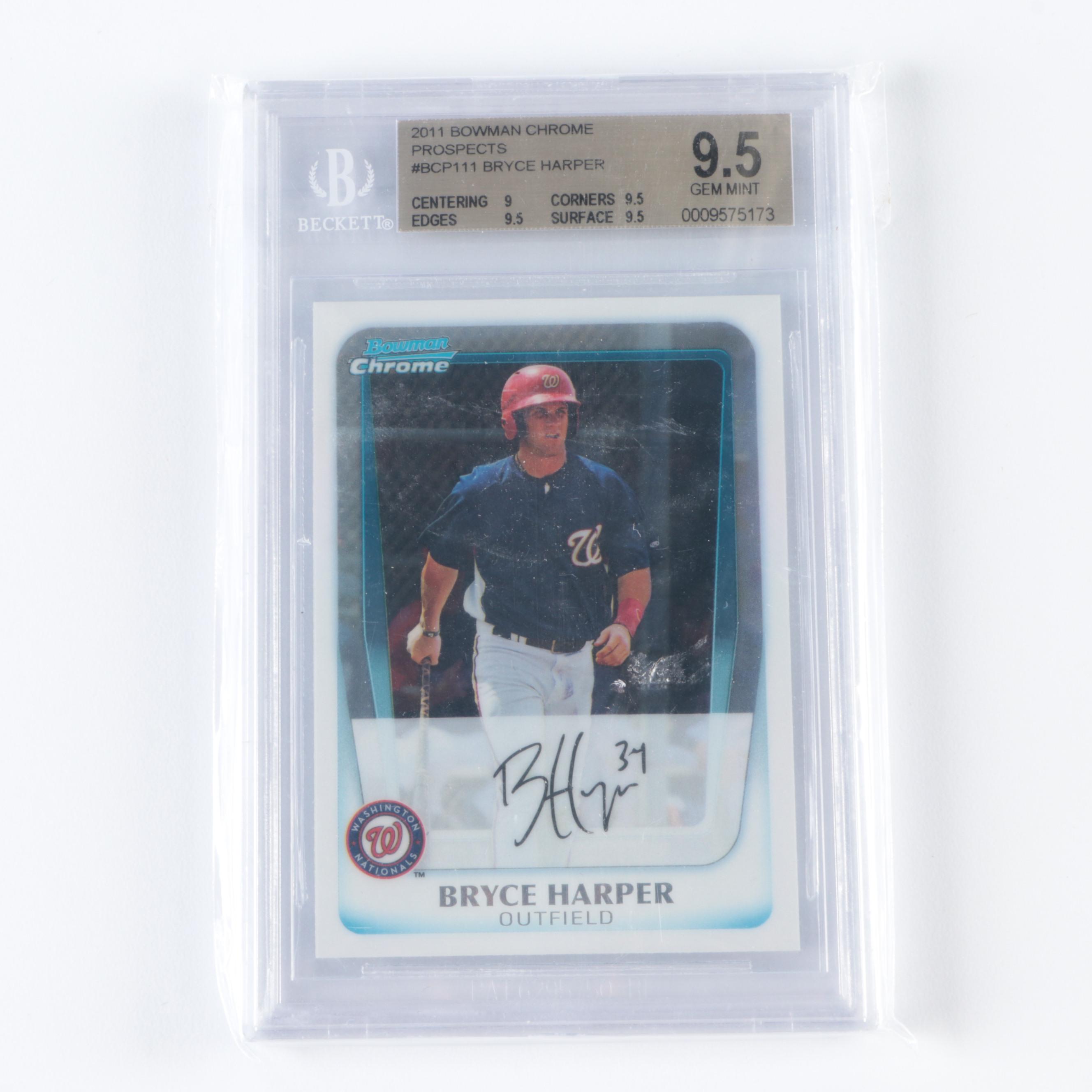 2018 Hunter Green High Tek Signed and 2011 Bryce Harper Chrome Graded Cards