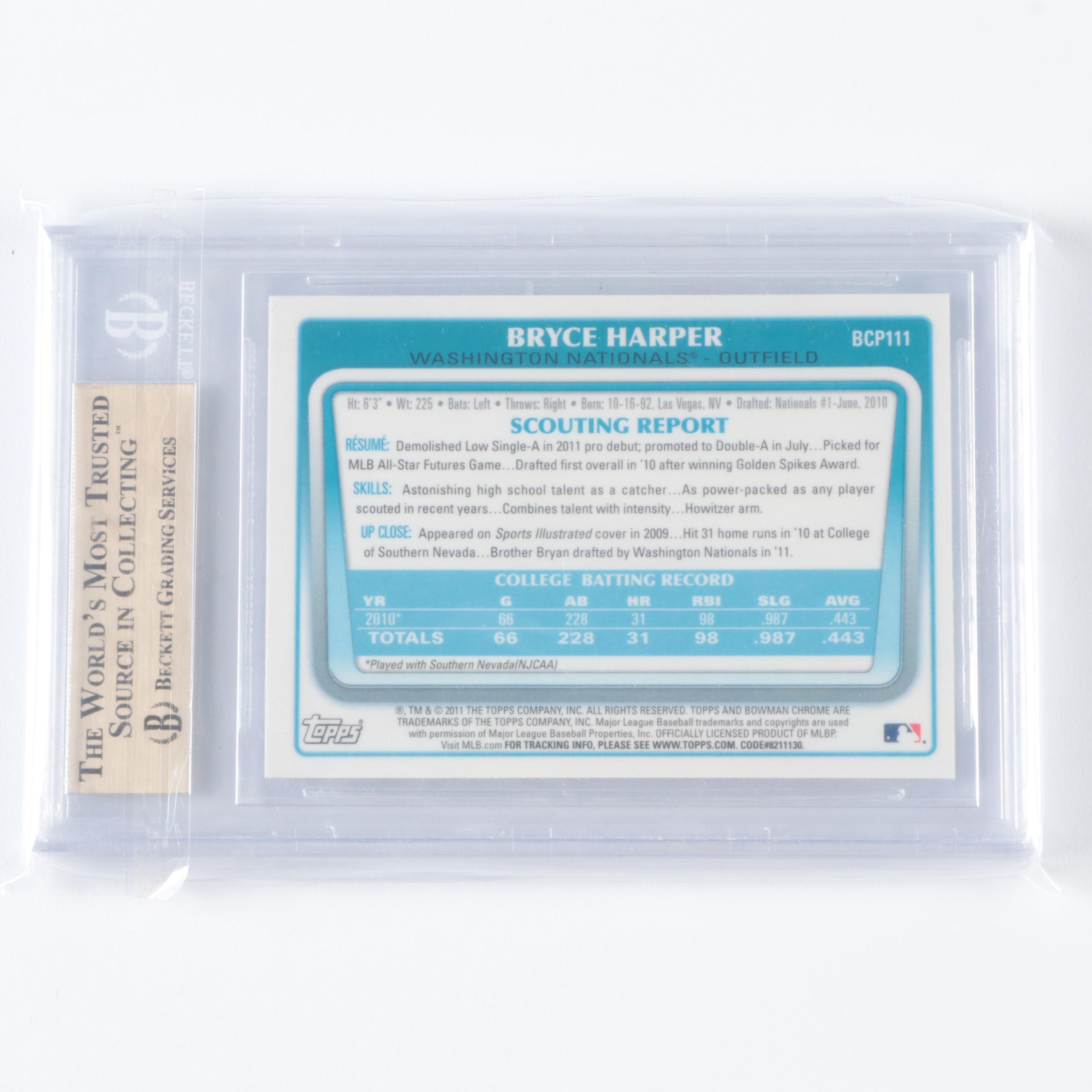 2018 Hunter Green High Tek Signed and 2011 Bryce Harper Chrome Graded Cards