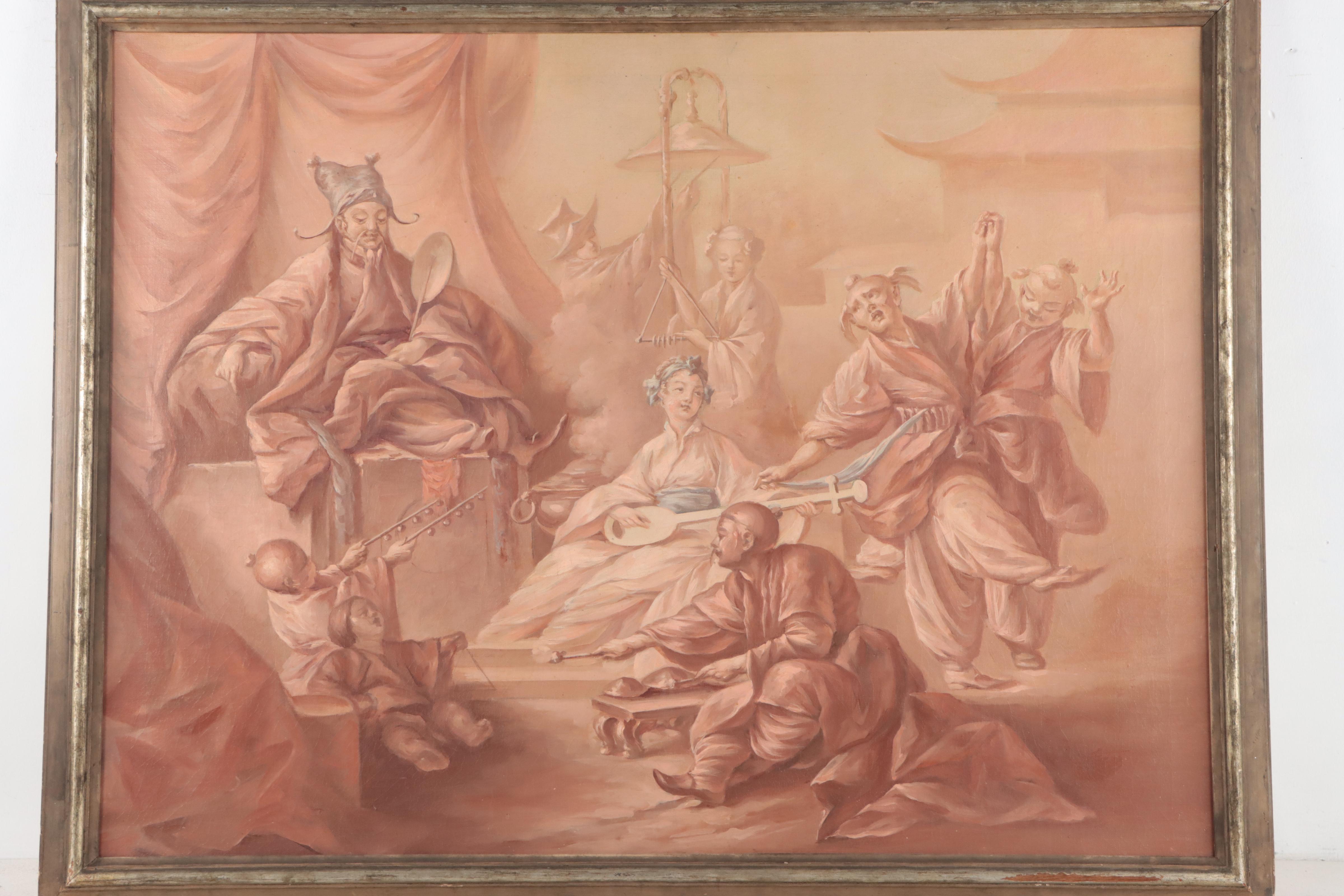 European School Oil Painting of Chinese Figures