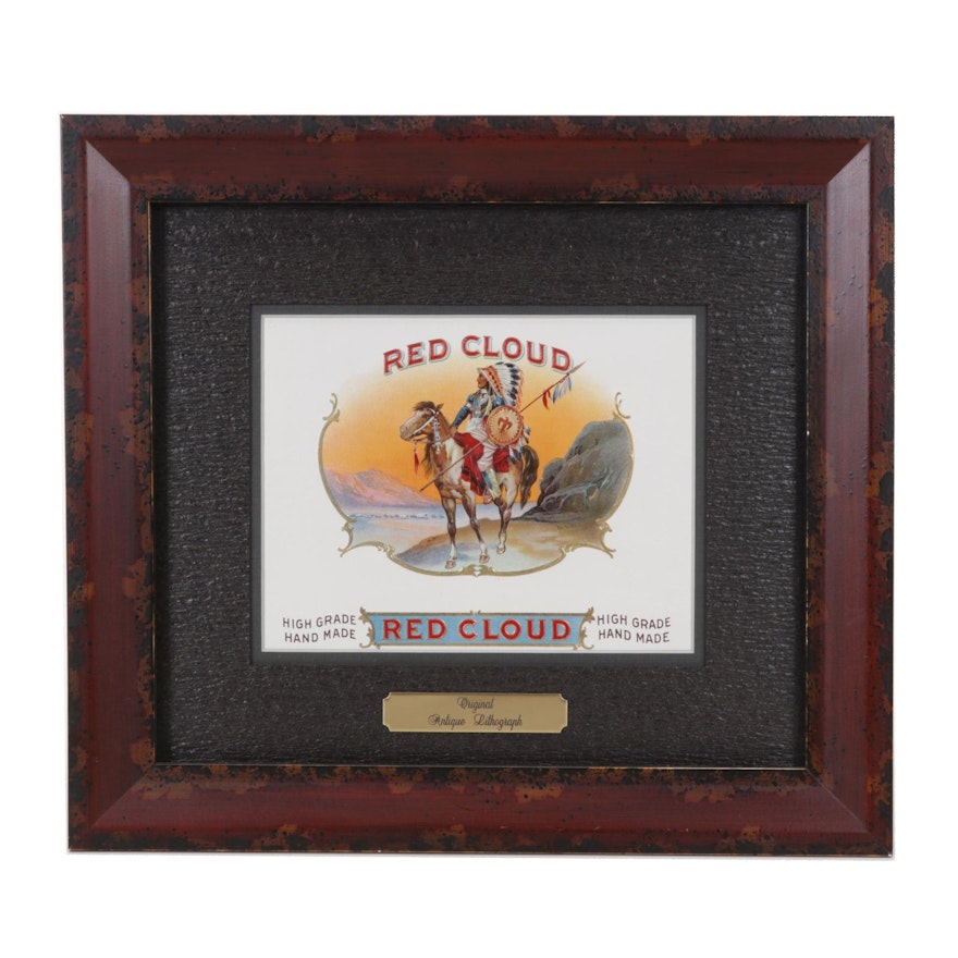 Red Cloud Embossed Offset Lithograph Cigar Box Label, Early 20th Century