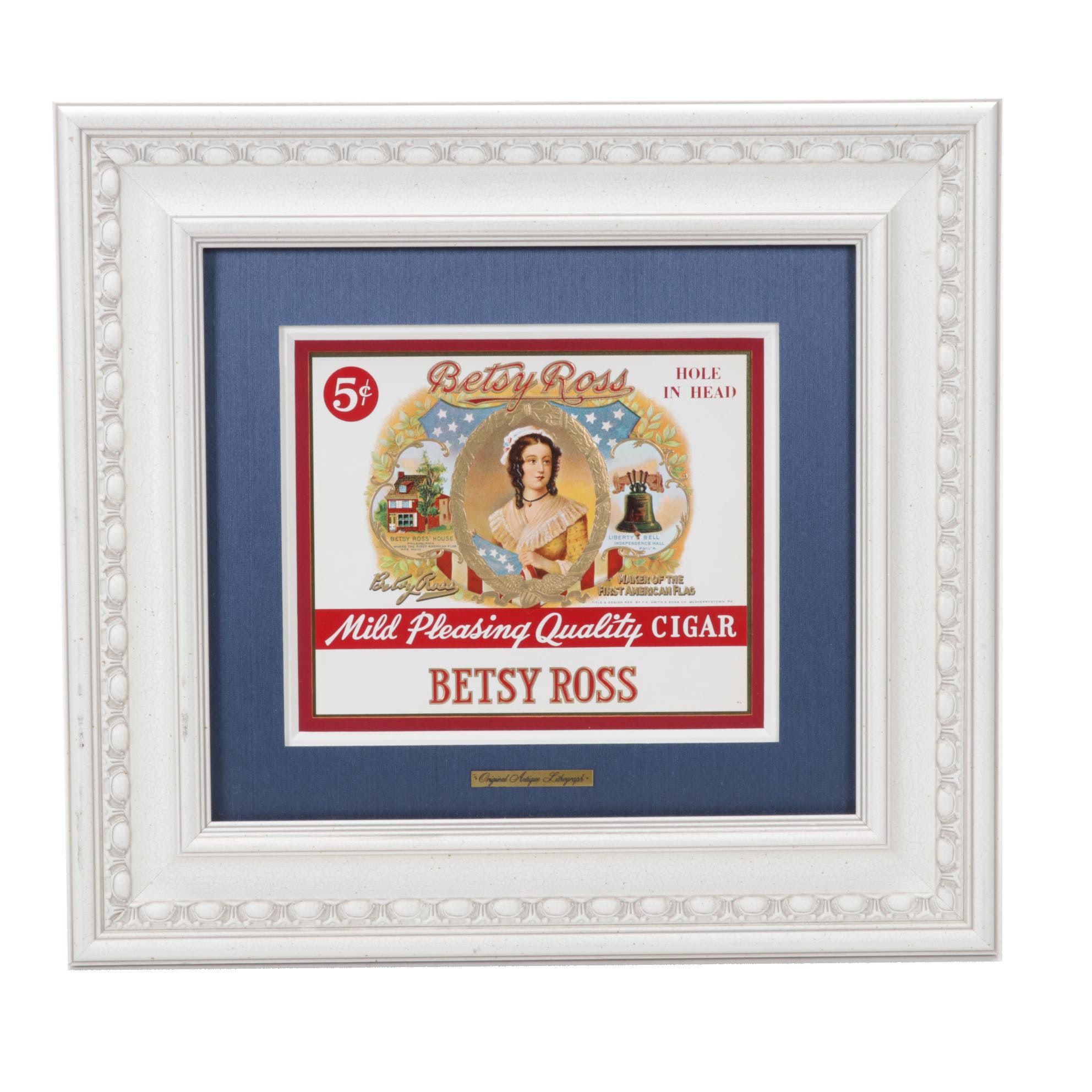 Betsy Ross "Hole in the Head" Embossed Offset Lithograph Cigar Box Label, 1920s