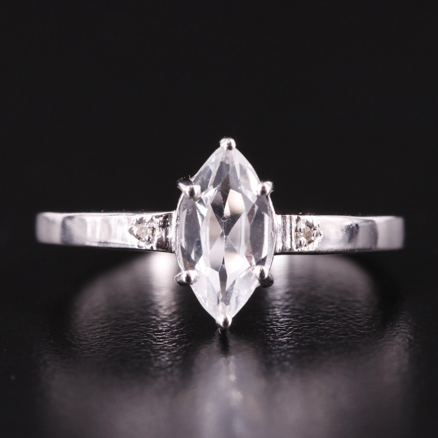 Sterling White Topaz and Diamond Ring