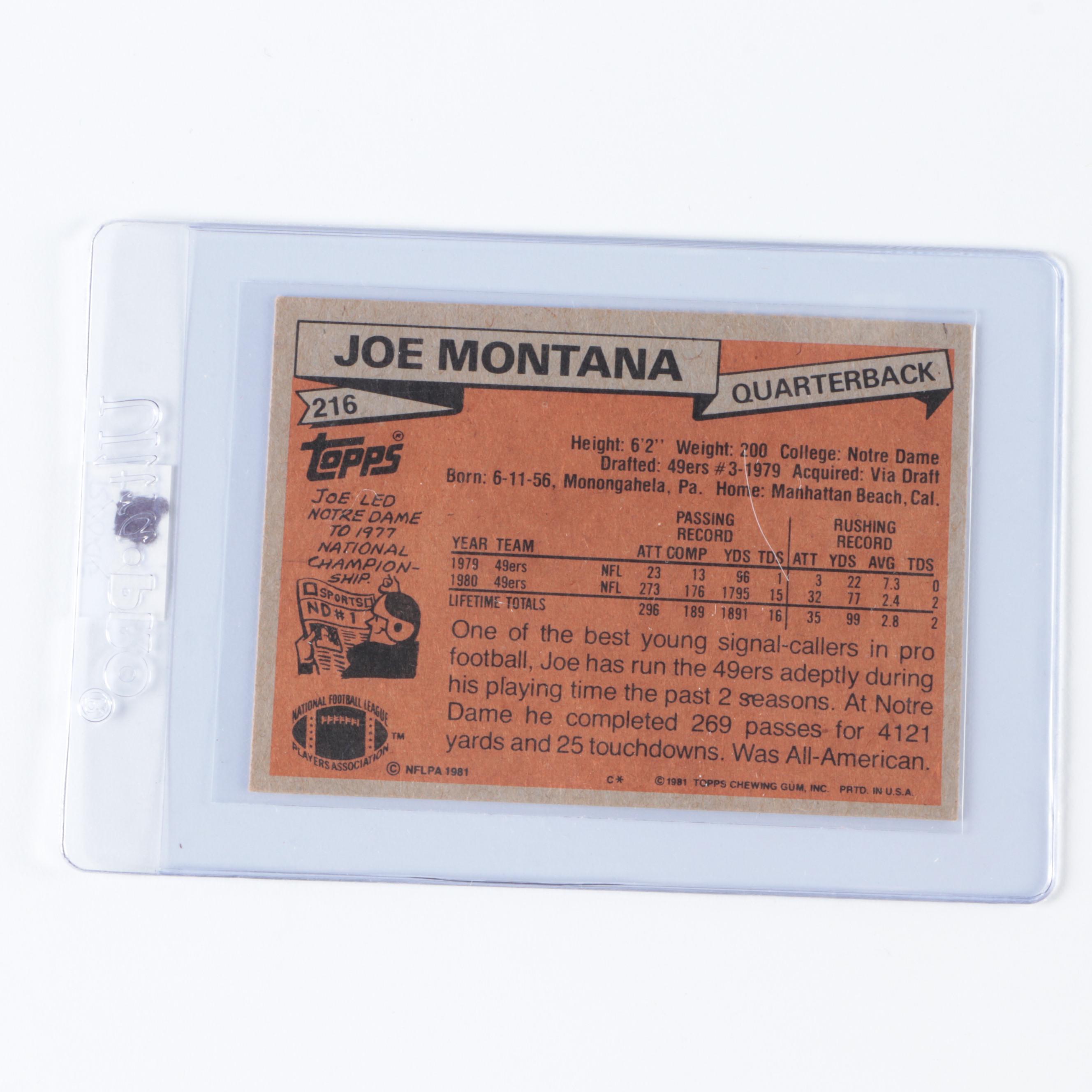 1981 Topps Joe Montana San Francisco 49ers Rookie Football Card