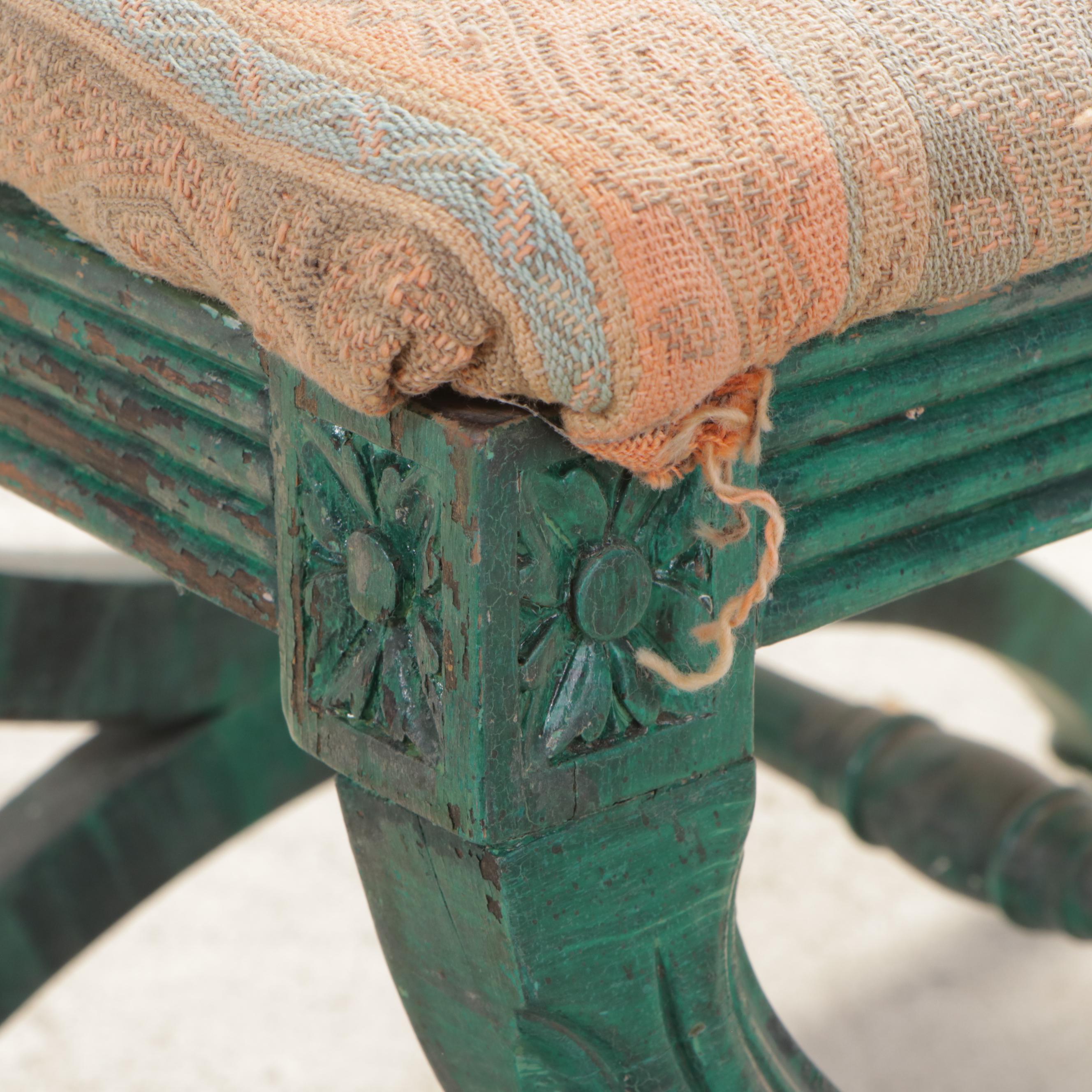 Pair of Louis XVI Style Green-Painted X-Form Stools