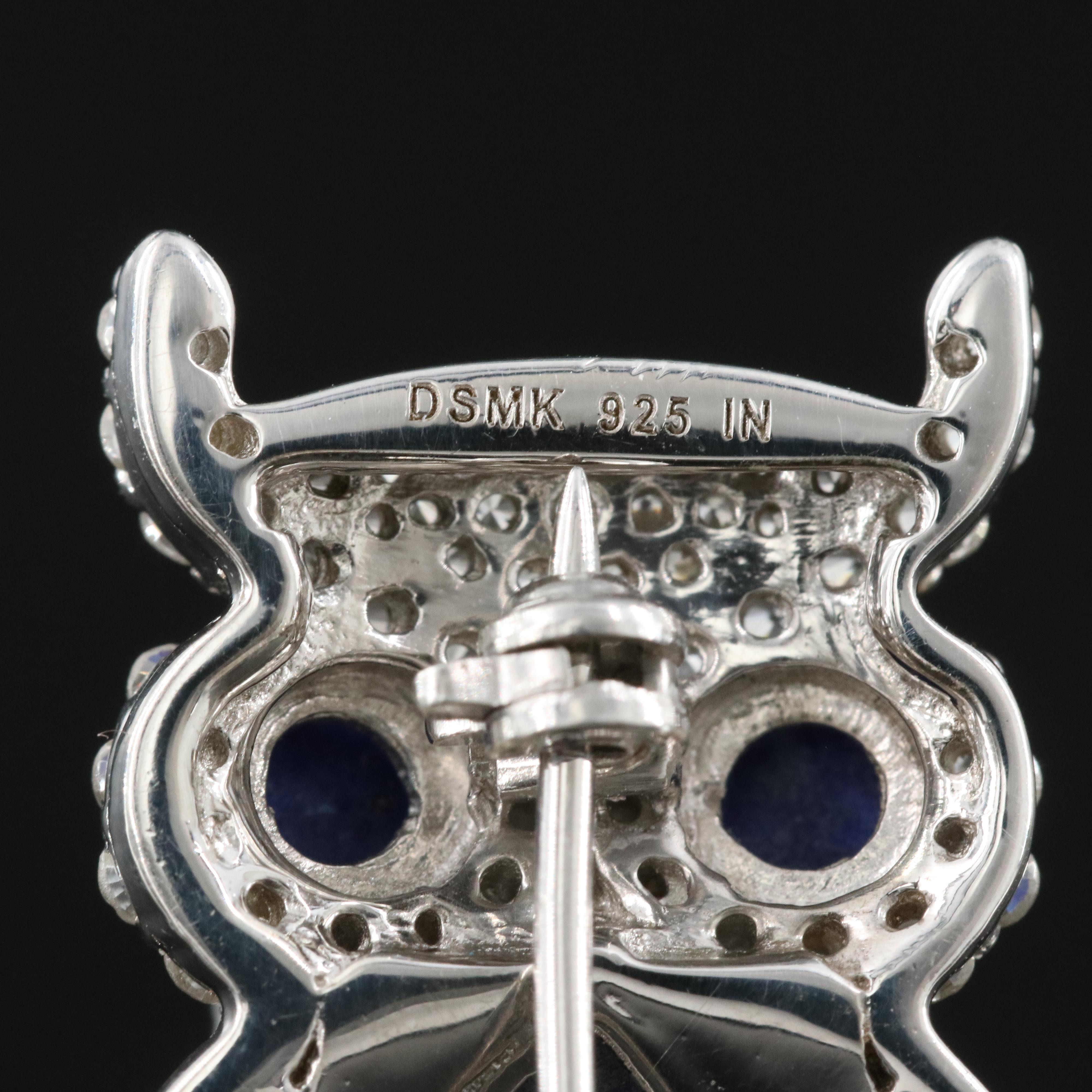 Sterling Lapis Lazuli and Zircon Owl Pin