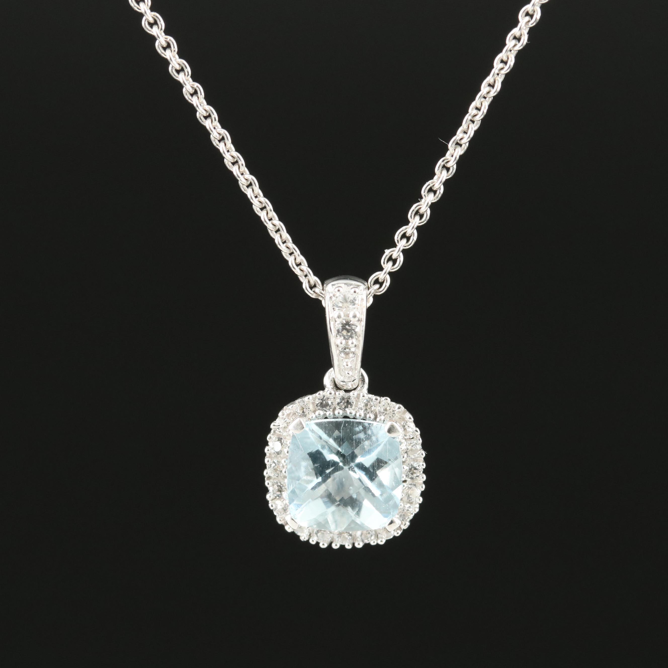 Sterling Aquamarine and Sapphire Pendant Necklace