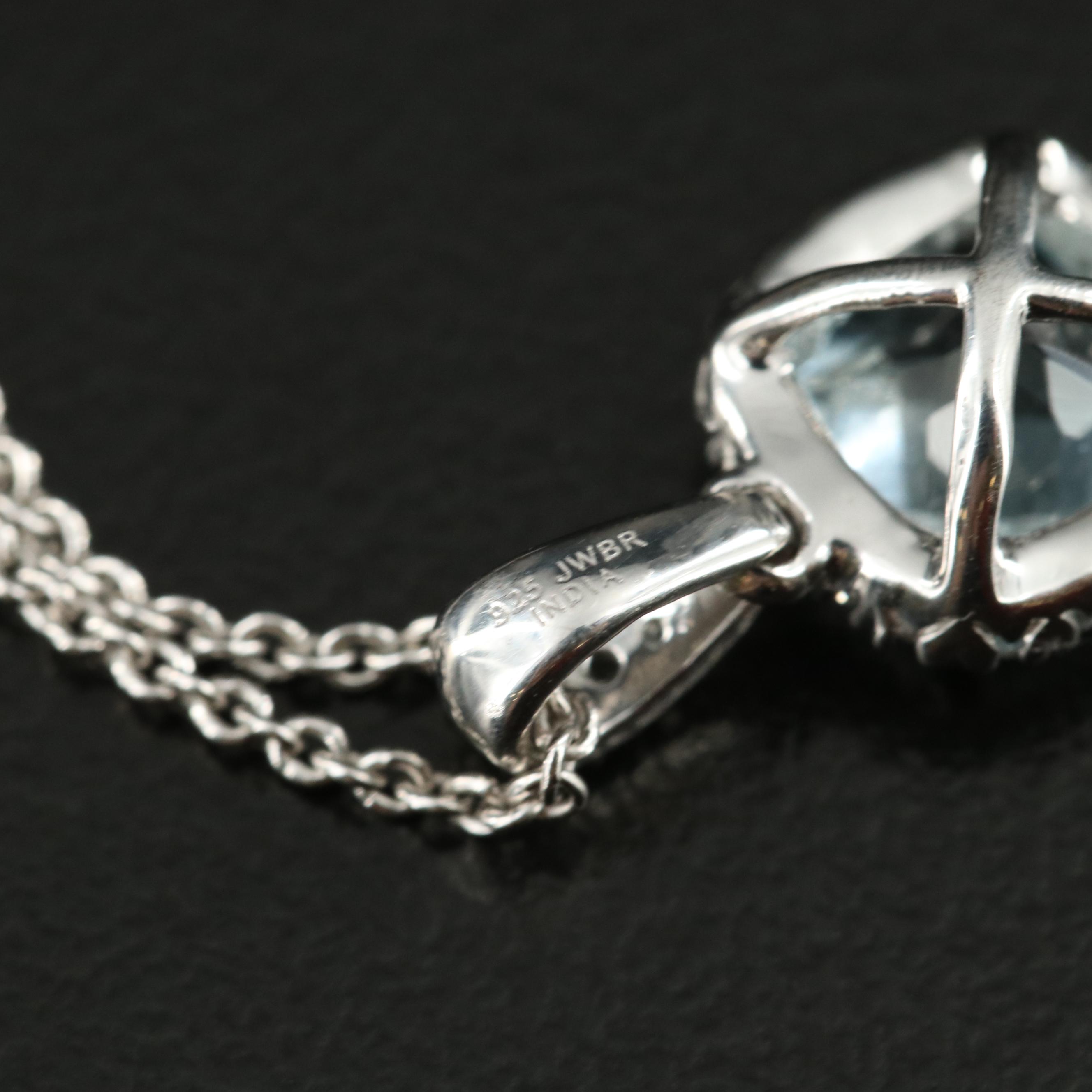 Sterling Aquamarine and Sapphire Pendant Necklace