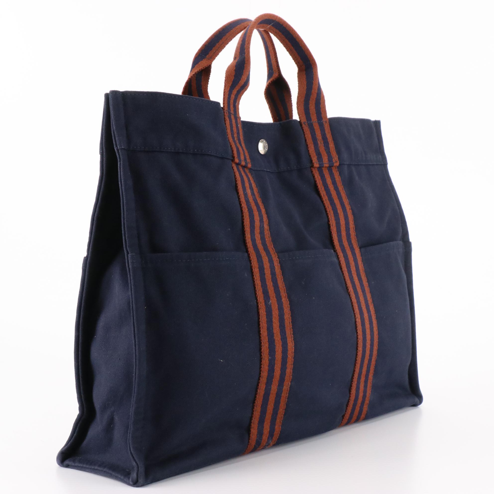 Hermès Fourre Tout MM Bag in Navy/Rust Canvas