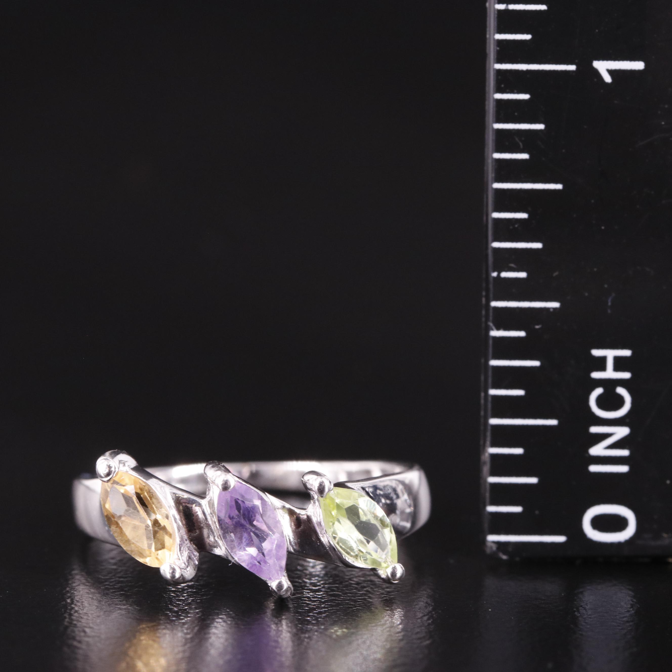 Sterling Citrine, Peridot, and Amethyst Ring