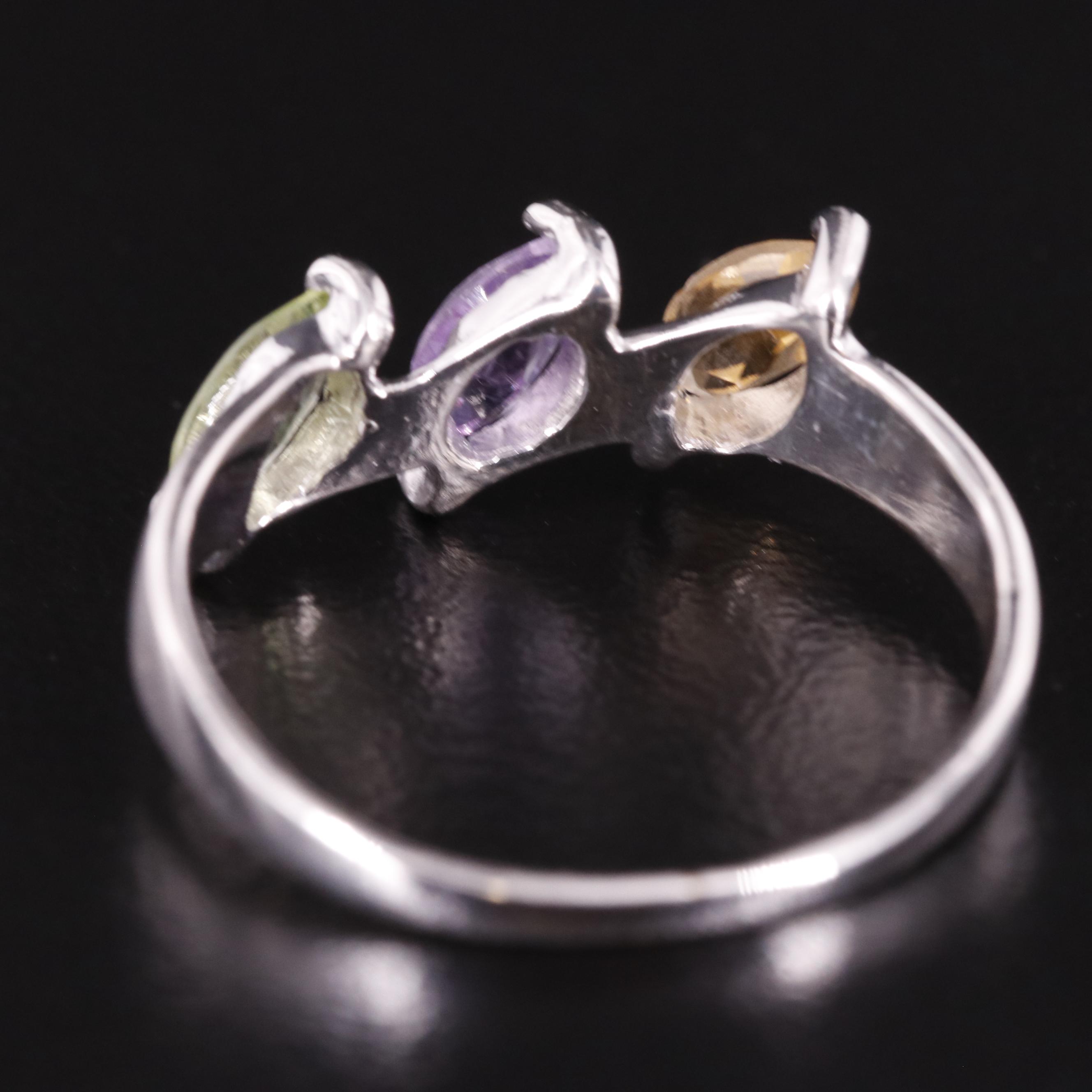 Sterling Citrine, Peridot, and Amethyst Ring