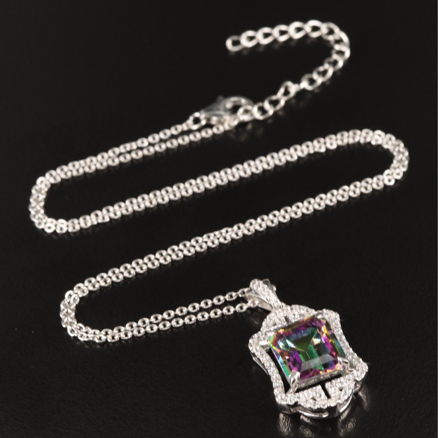 Sterling Mystic Topaz and White Topaz Pendant Necklace