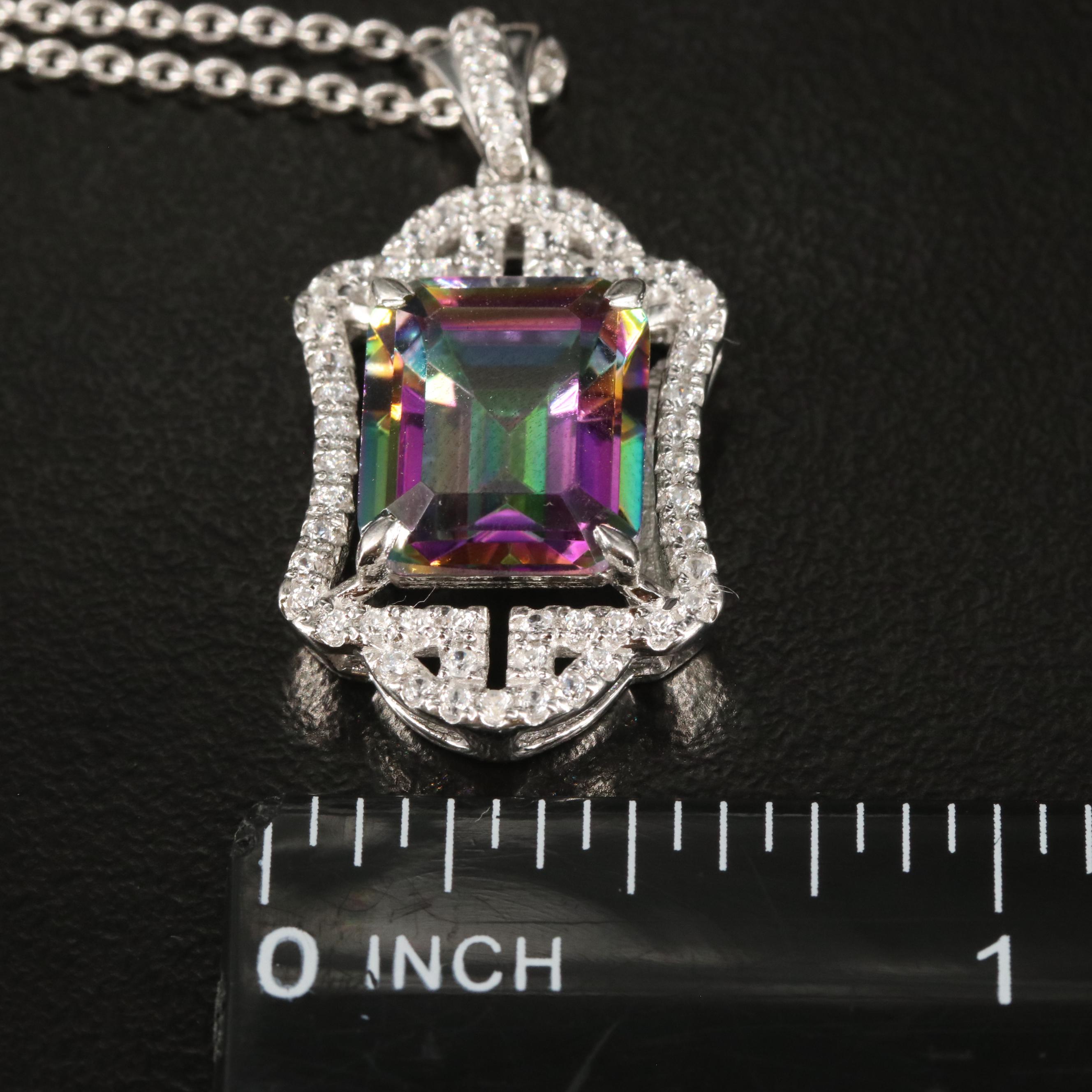 Sterling Mystic Topaz and White Topaz Pendant Necklace