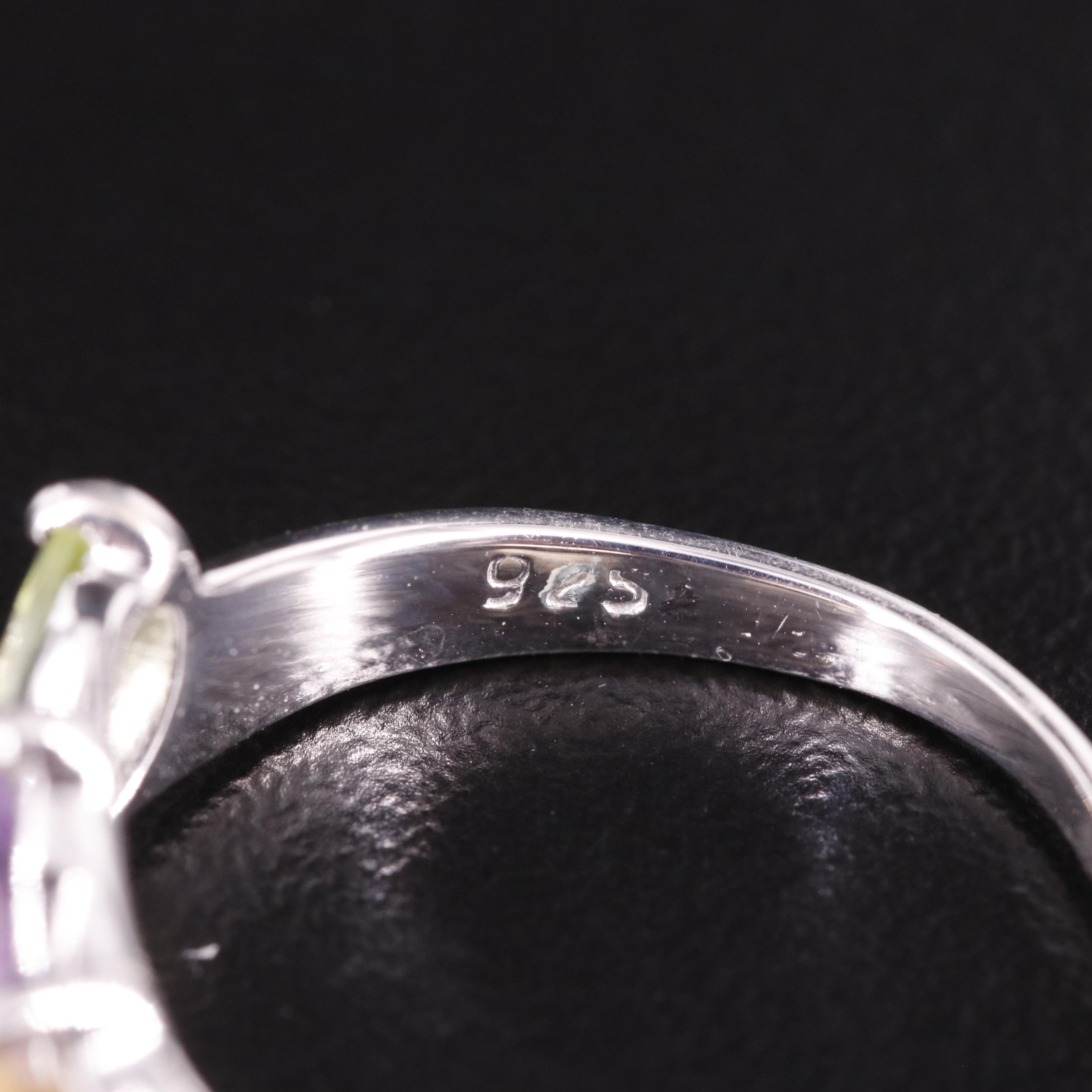 Sterling Citrine, Peridot, and Amethyst Ring