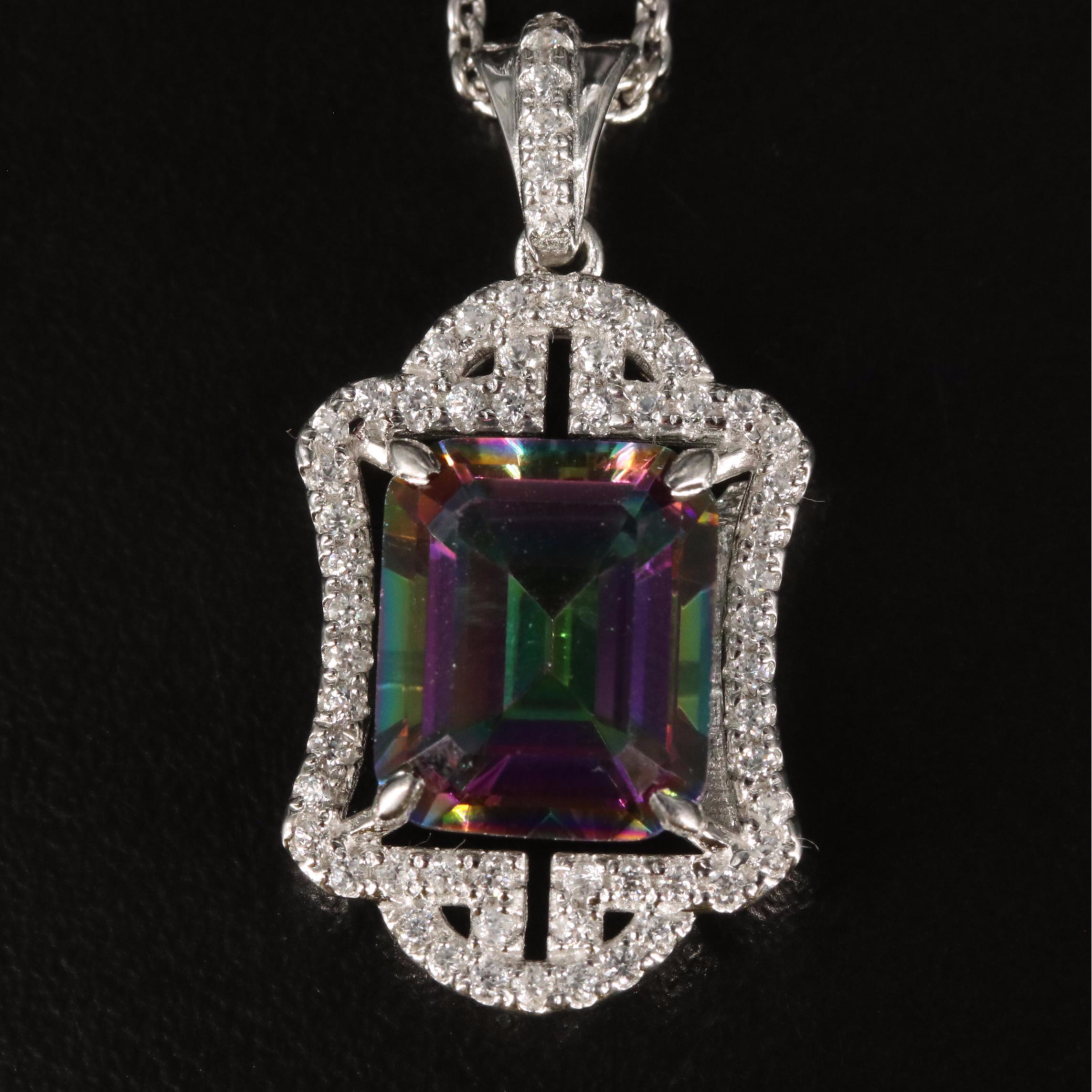 Sterling Mystic Topaz and White Topaz Pendant Necklace