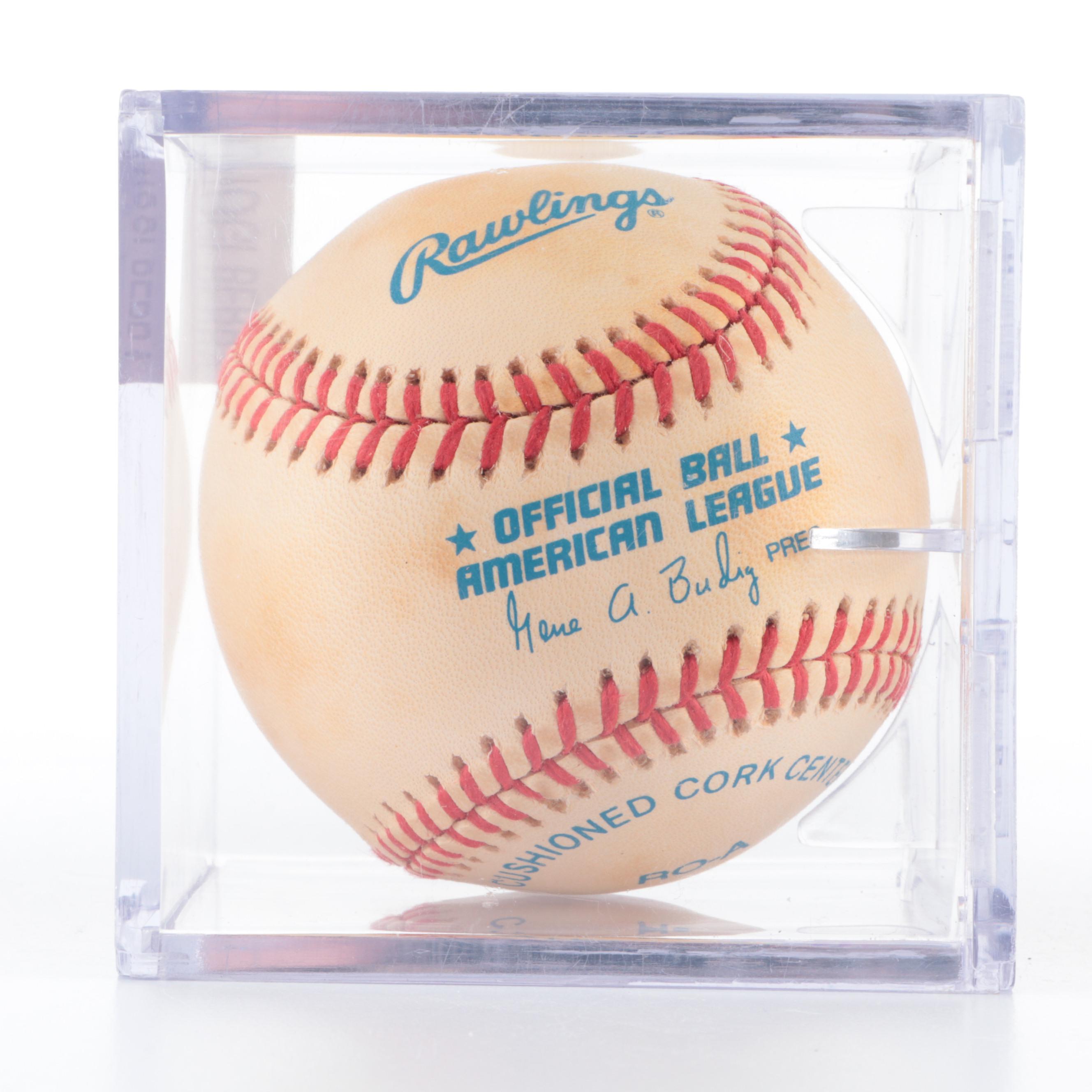 Yogi Berra Signed Rawlings American League Baseball with 1959 Topps Card