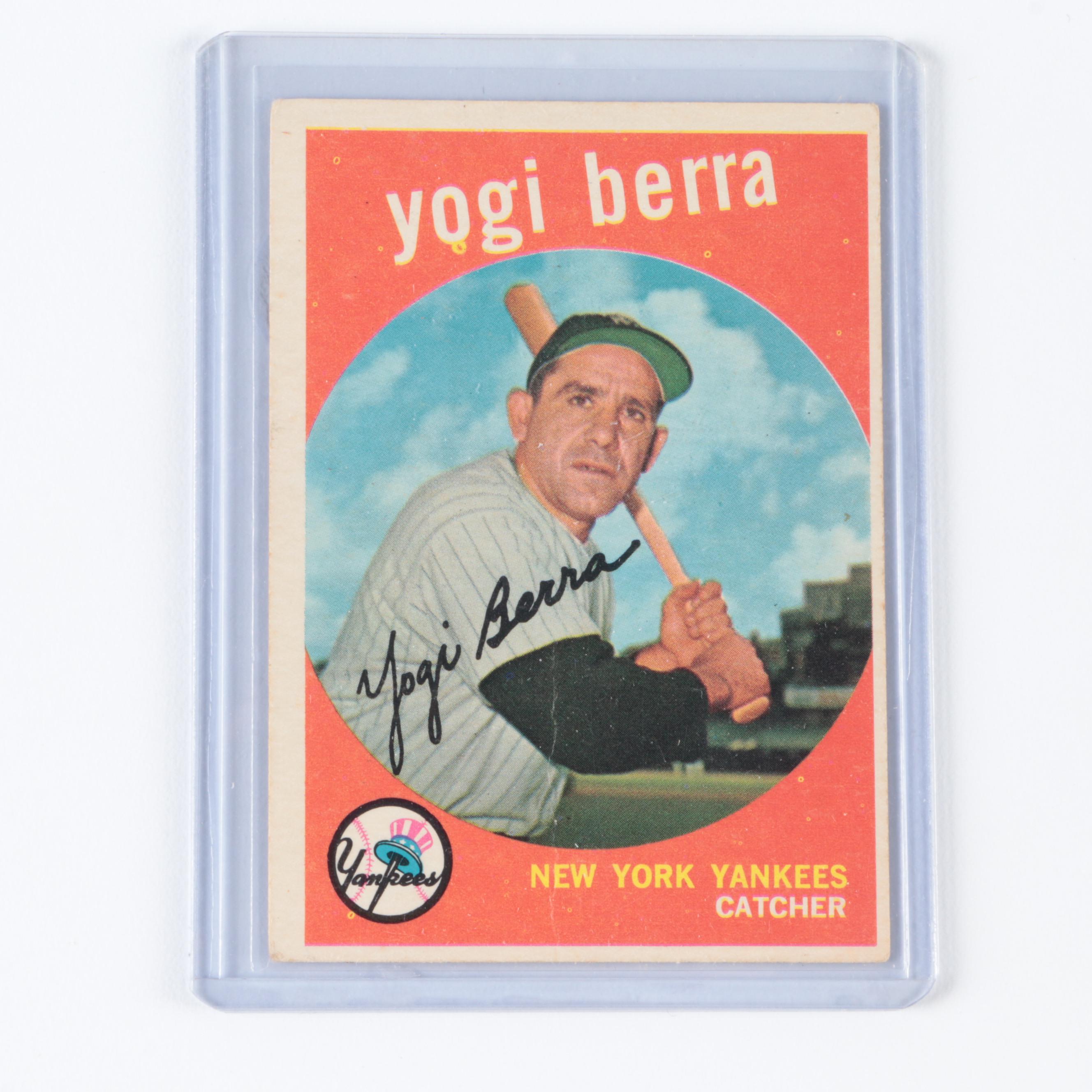 Yogi Berra Signed Rawlings American League Baseball with 1959 Topps Card