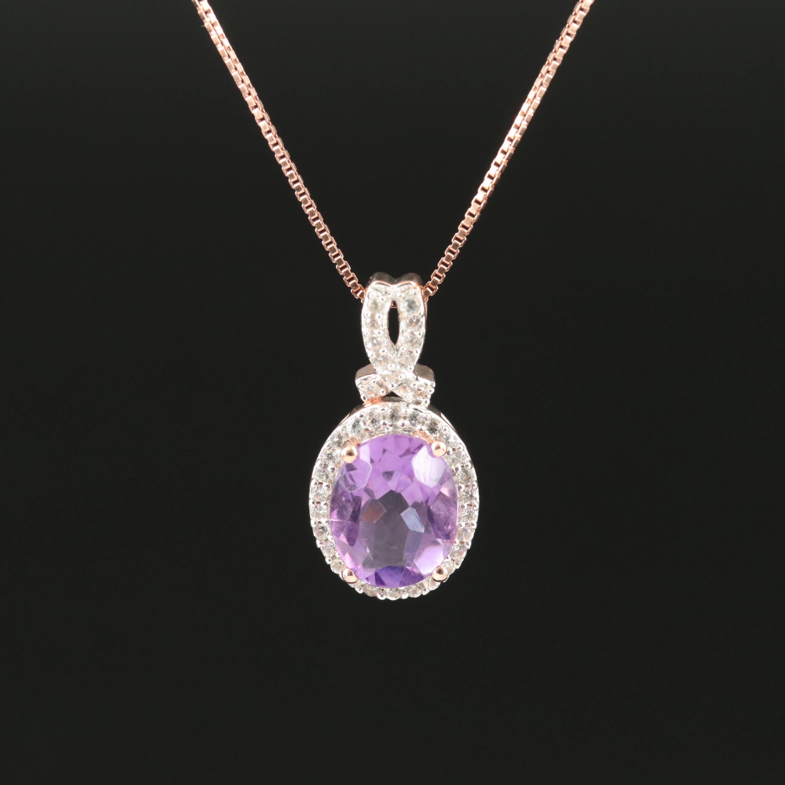 Sterling Amethyst and Sapphire Pendant Necklace