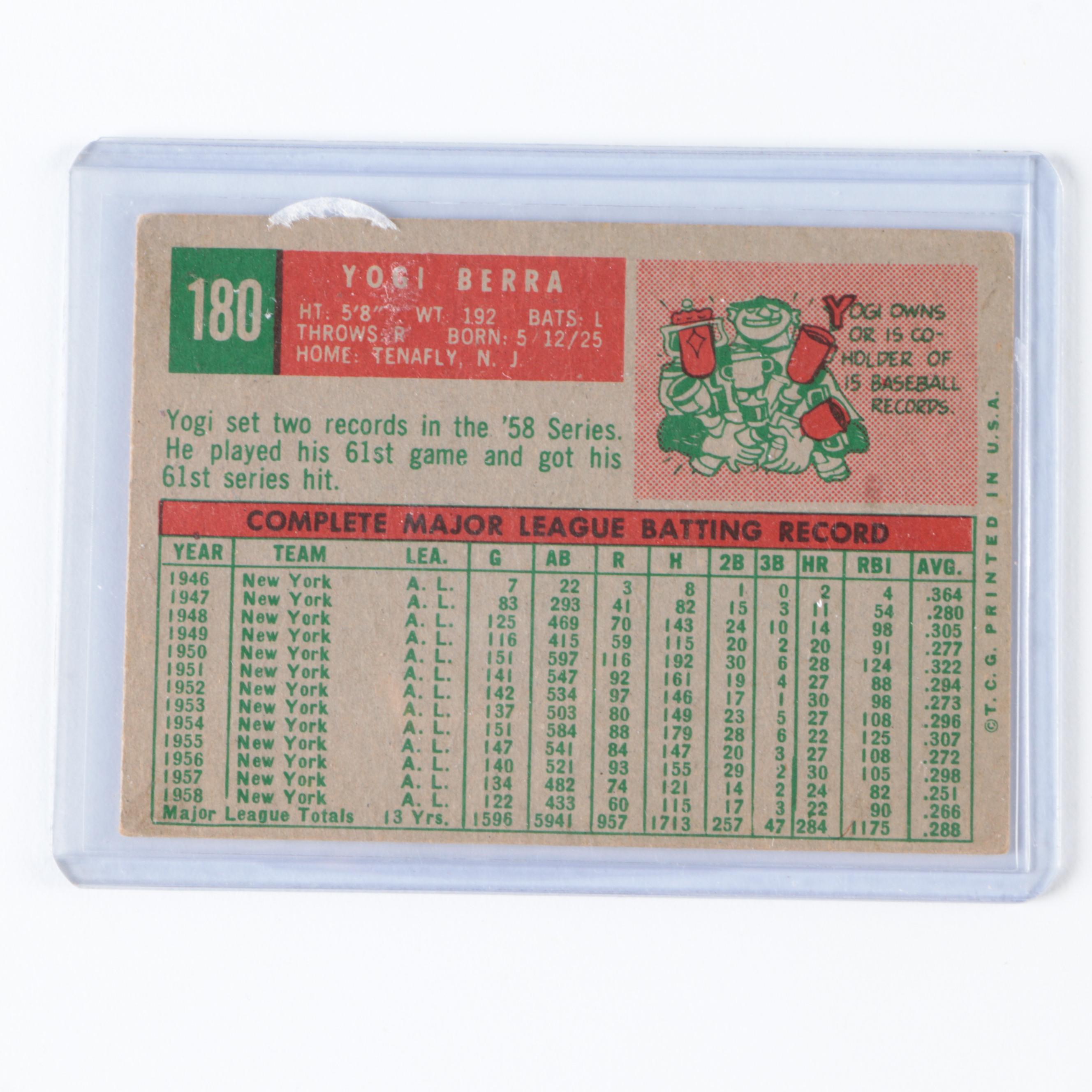 Yogi Berra Signed Rawlings American League Baseball with 1959 Topps Card