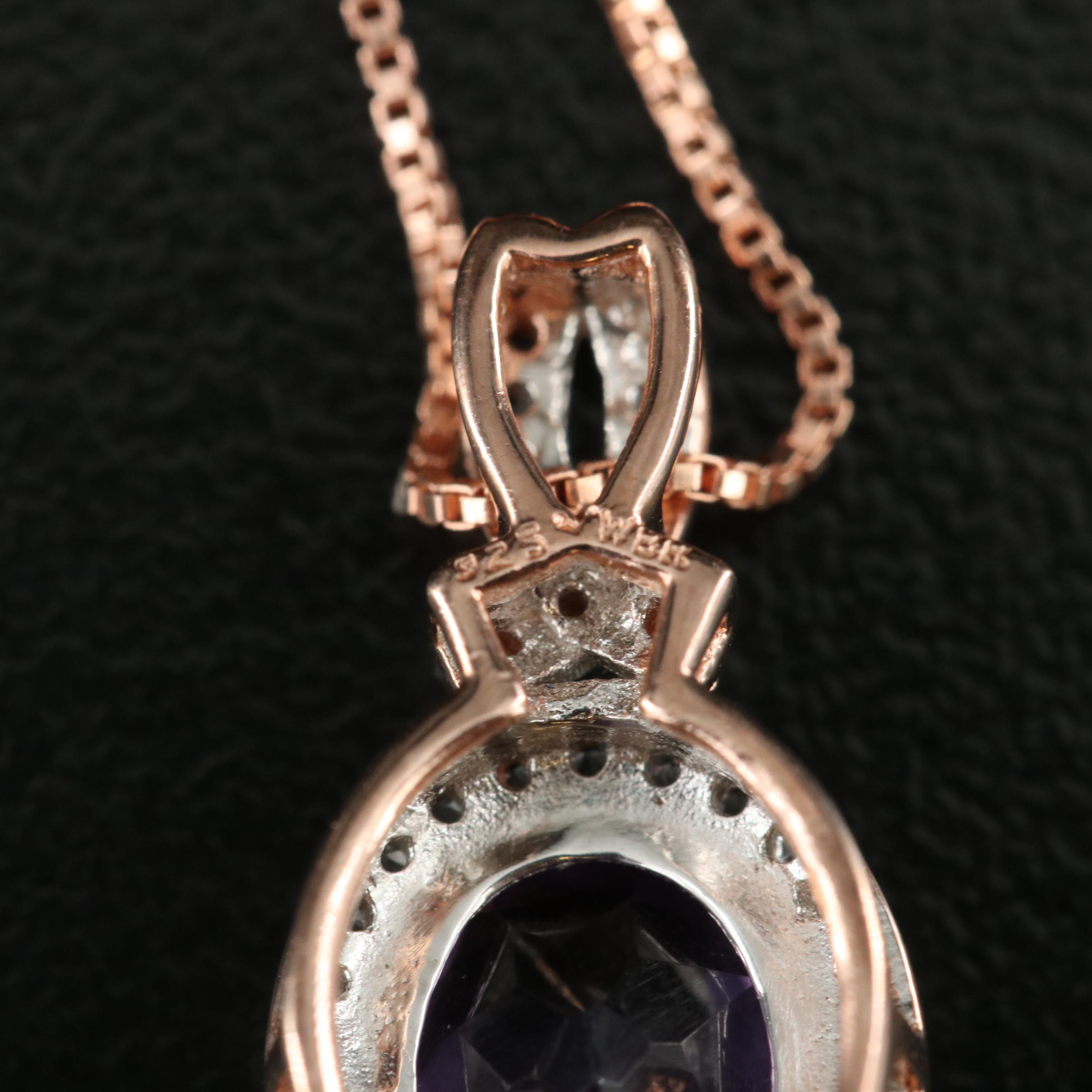 Sterling Amethyst and Sapphire Pendant Necklace