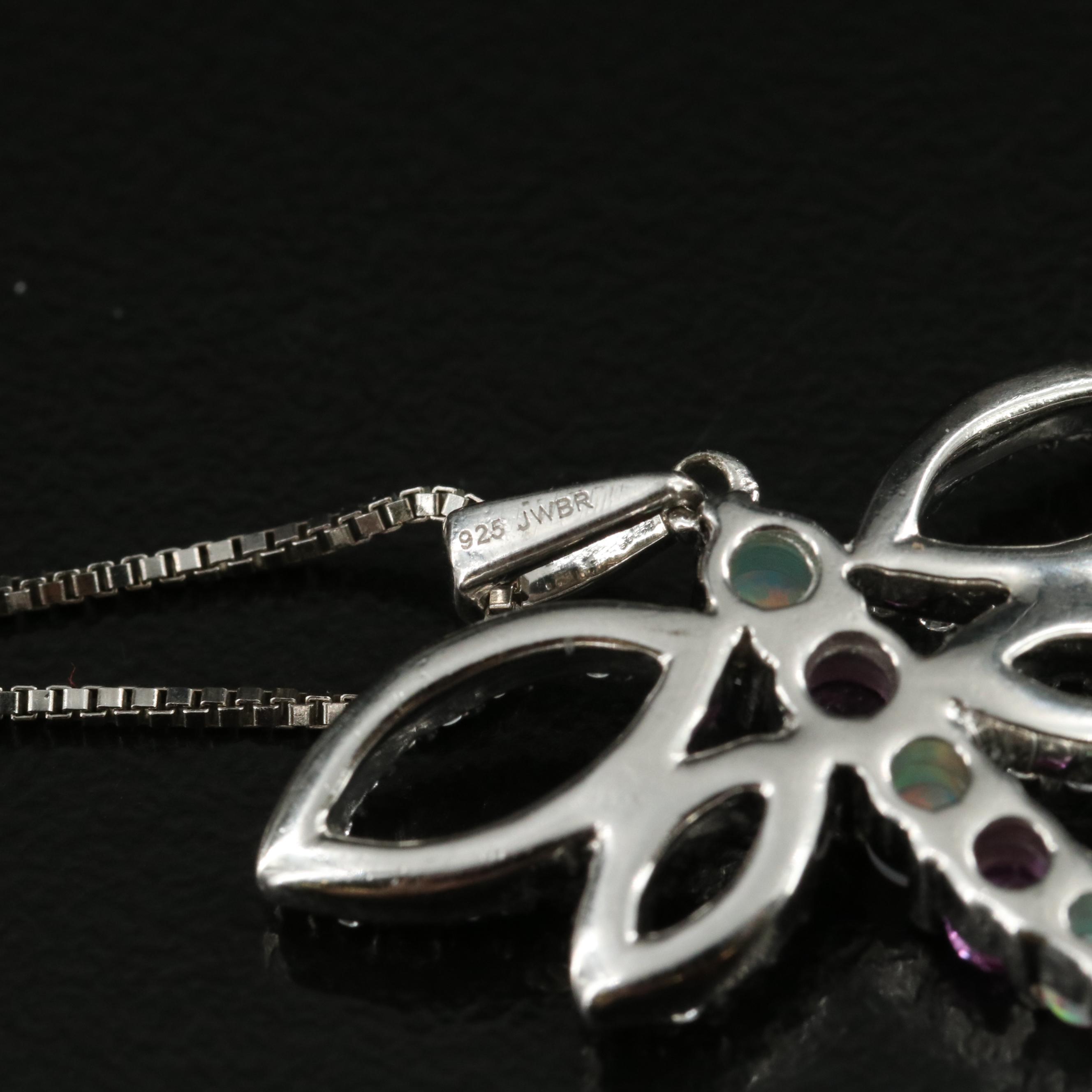Sterling Opal and Sapphire Dragonfly Pendant Necklace