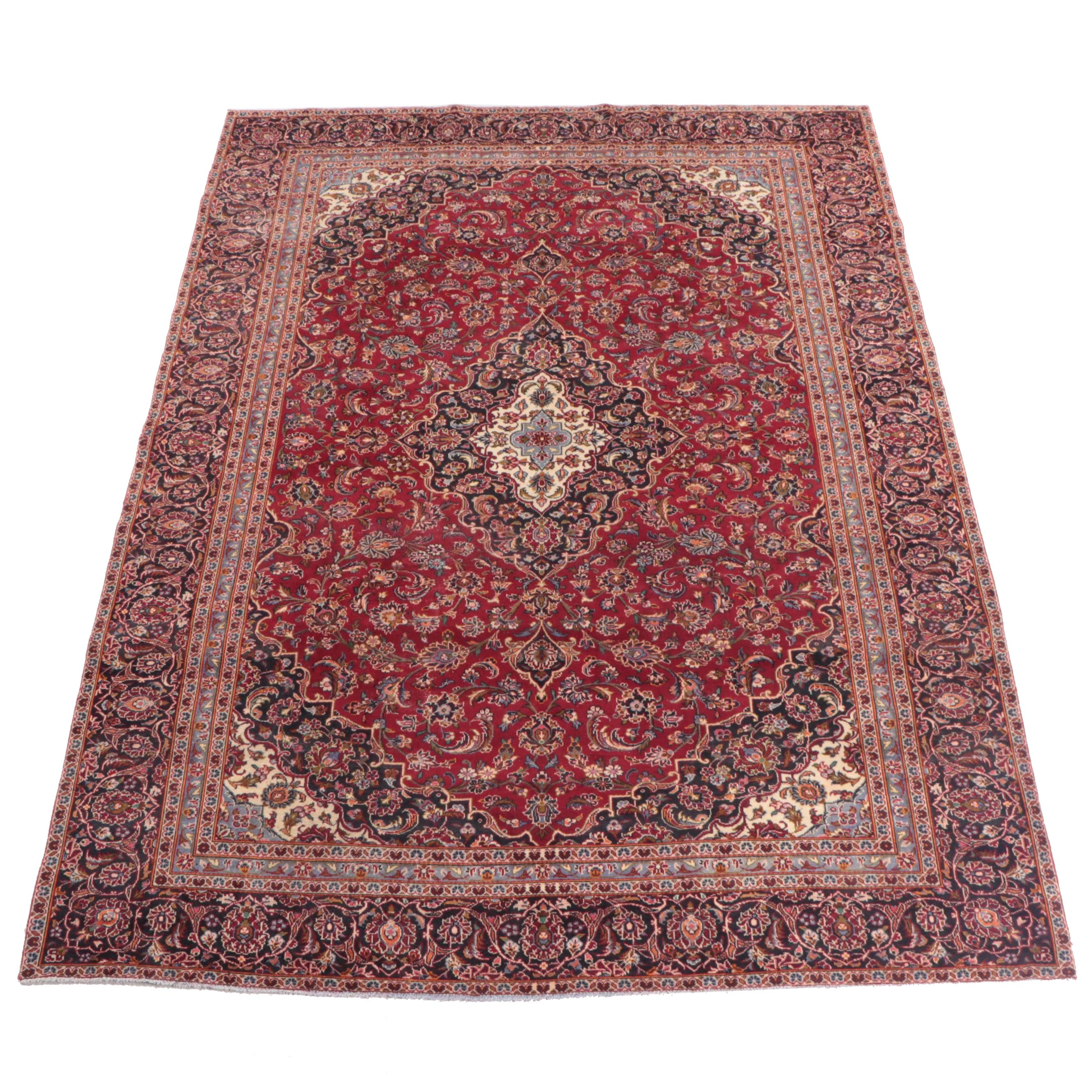9' x 12'5 Hand-Knotted Persian Kashan Area Rug