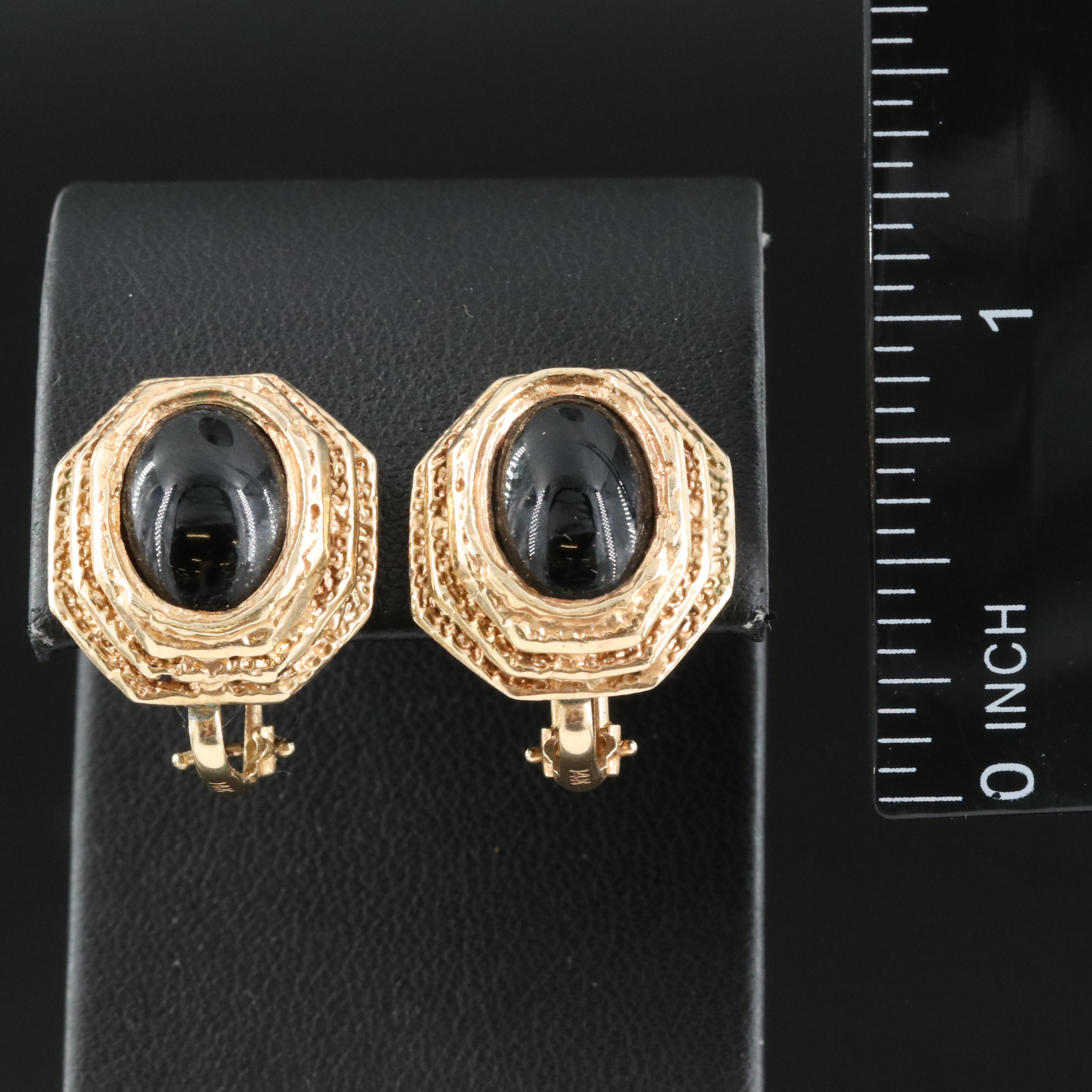 14K Black Onyx Button Earrings