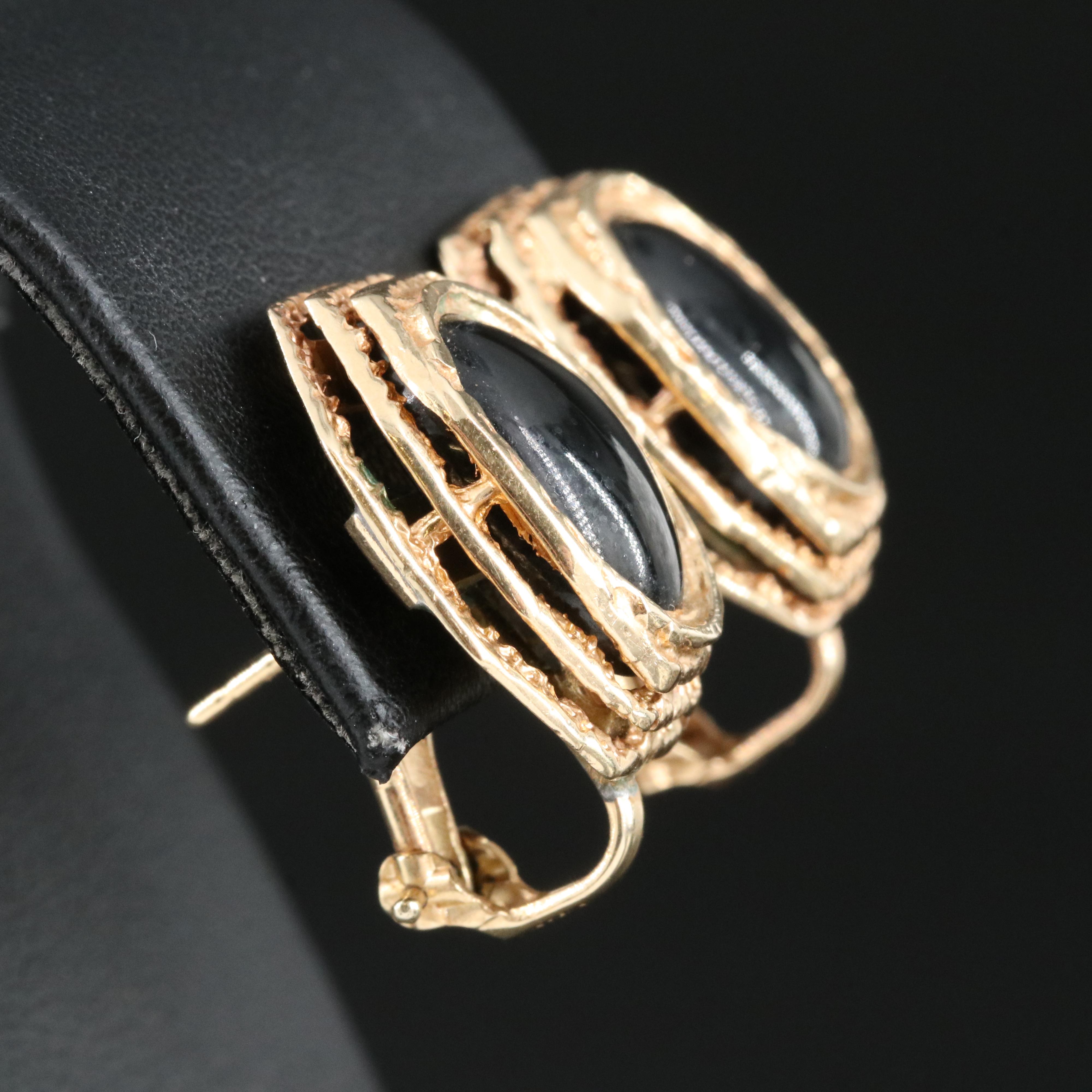 14K Black Onyx Button Earrings